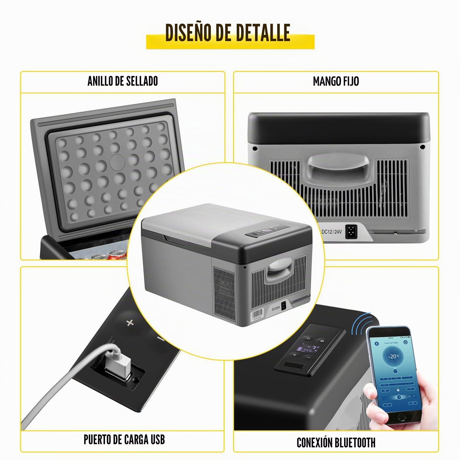 15L Mini Nevera Pequeñas Portátil Eléctrica Congelador Compresor Refrigerador de Coche 12V Rango de Temperatura - 20 ℃ - 10 ℃,Adecuado para Familias, Campamentos, Autocaravanas, etc.