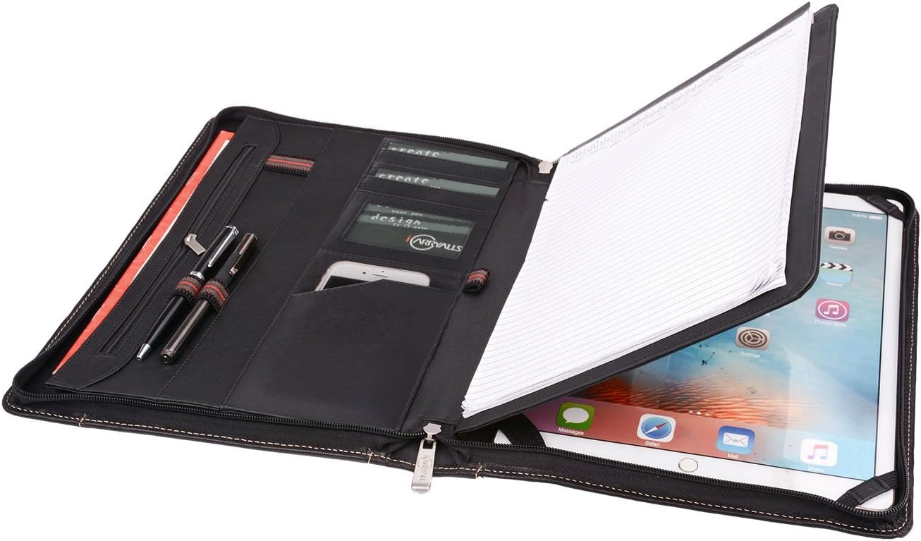 Leather Padfolio with Zipper, Organizer Padfolio Case for