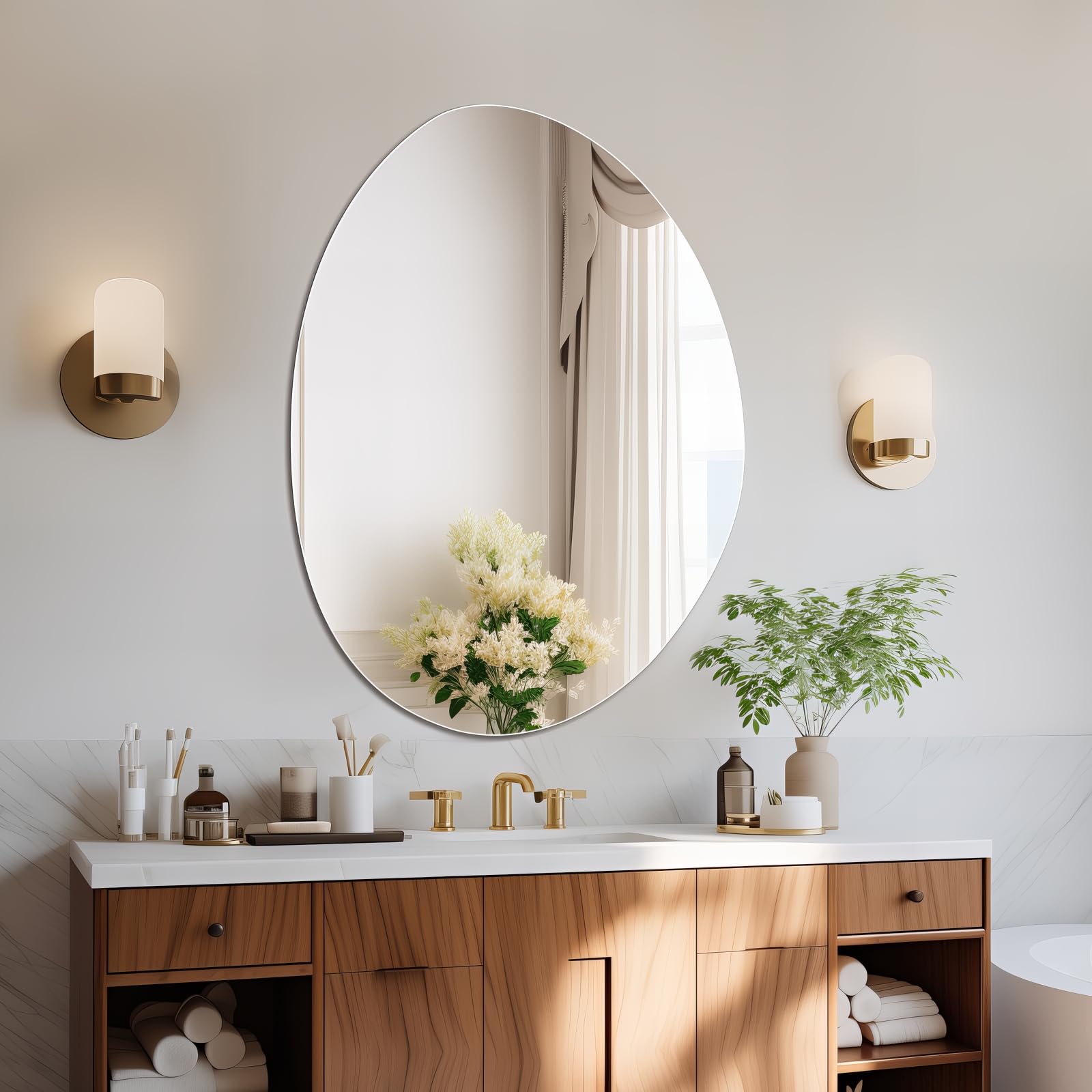 Irregular Wall Mirror 28"x36", Frameless Asymmetrical Mirror for Wall, Modern Decorative Bathroom Mirror, Wall Mounted Mirror for Bedroom Living Room Entryway