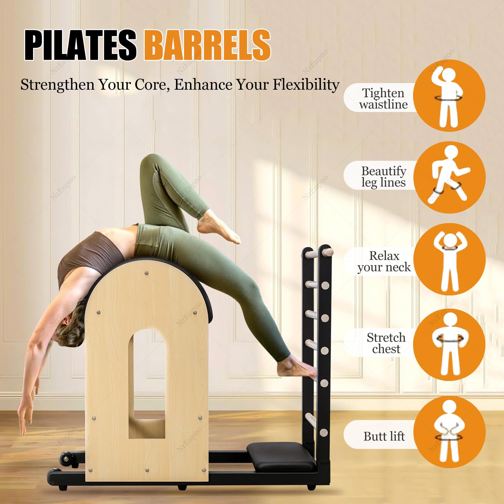 Amazon.co.jp: 木製ピラティスラダーバレル、レジスタンスバンド付き