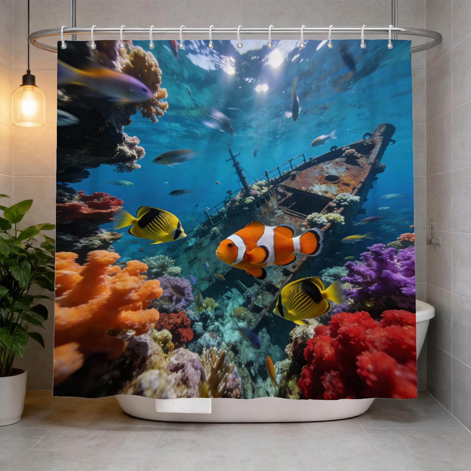 Hongduo 3D Mysterious Underwater World Shower Curtain for Stalls Bathtubs Tropical Fish Bathroom Decor Shower Curtain Set Polyester Fabric Waterproof 120x180cm/48X71 Inch with Hooks
