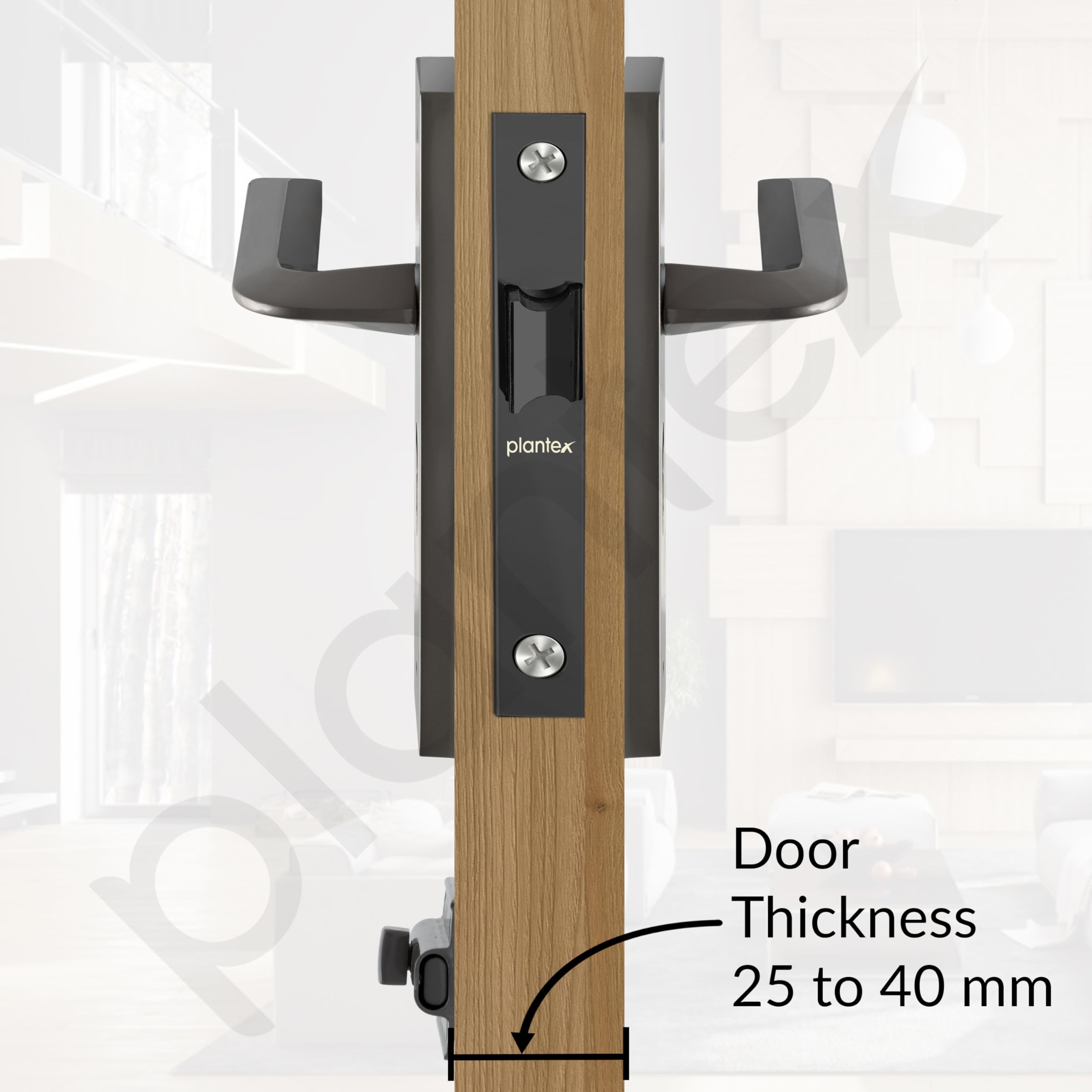 Plantex Heavy Duty Door Lock โ Bathroom Door Lock/Mortise 8inch Keyless Plate Handle Set for Home/Bathroom/Store Room/Balcony/Office with Baby Latch (8105, Satin Black) 3