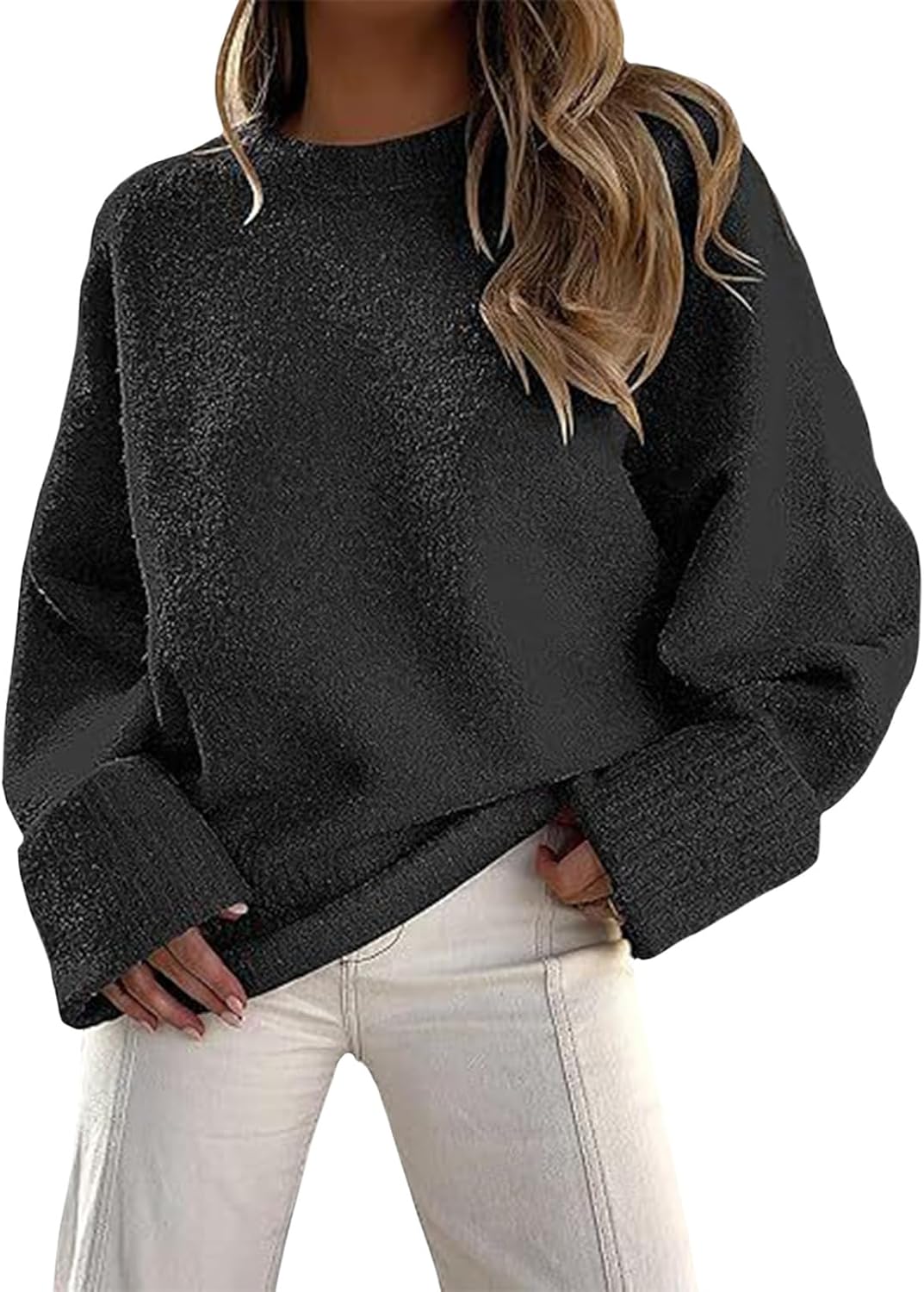 Women's 2025 New Fall Winter Oversized Sweaters Casual Crewneck Pullover Long Sleeve Fuzzy Chunky Knit Tops Blouse