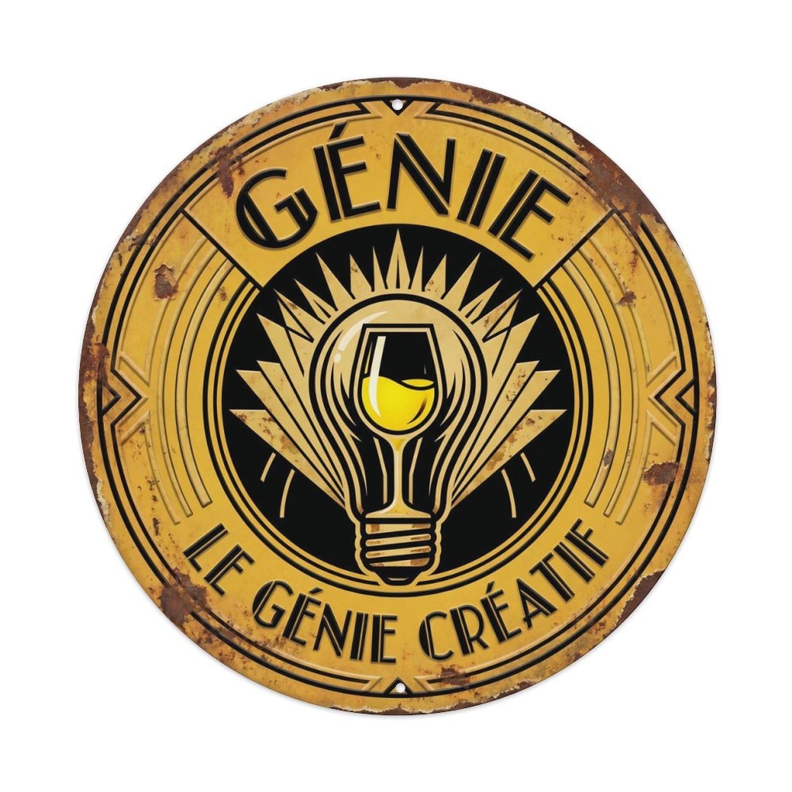 Genius Humorous Bistro Genius Metal Tin Sign Plaque Wall Decor for Cafe, Club Bar, Office, Home Garden Round Metal Poster 8x8Inch