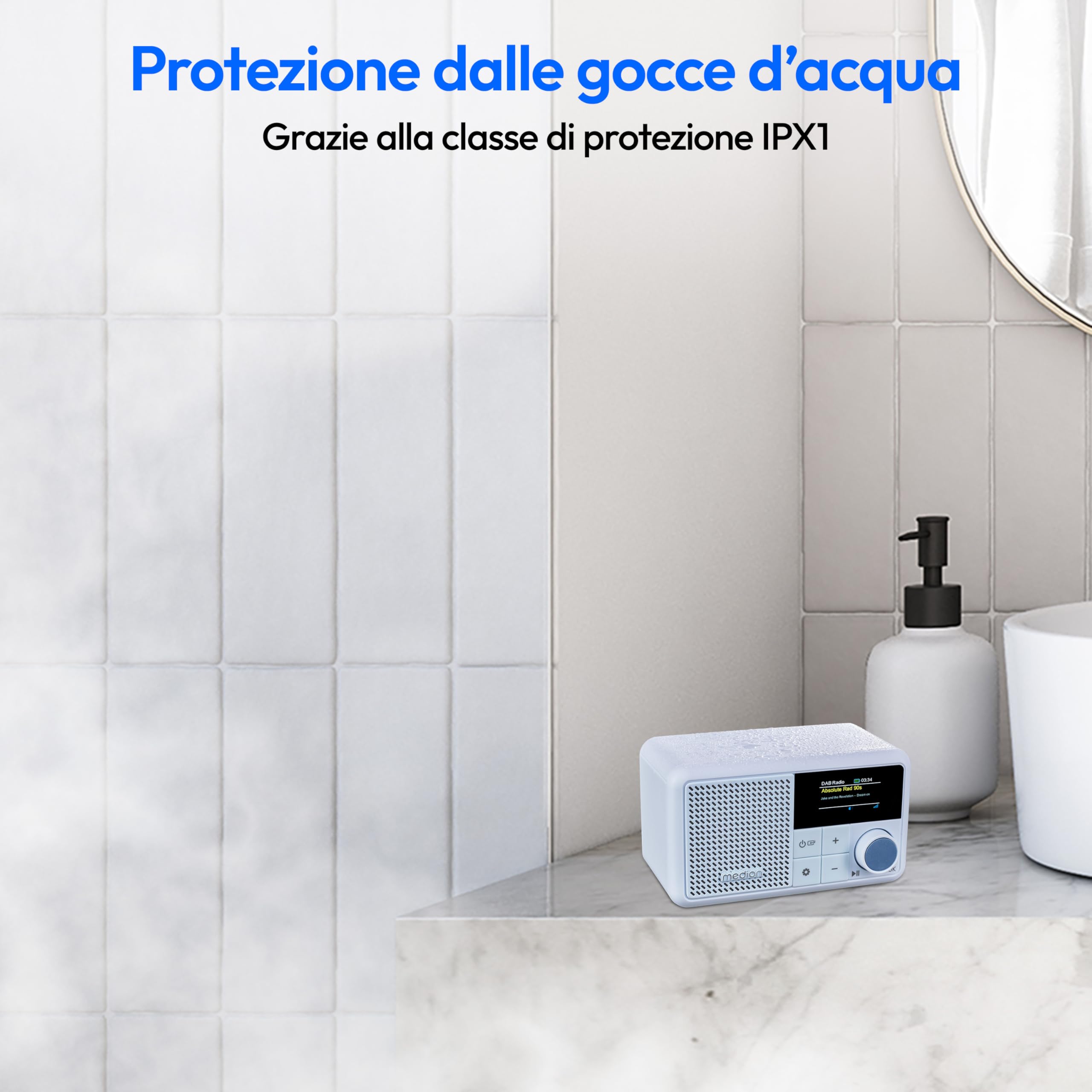 MEDION S66822 Mini radio DAB+ portatile con Bluetooth (batteria ricaricabile, display a colori oscurabile, antenna telescopica, sleep timer, sveglia, snooze, AUX, USB-C) blu