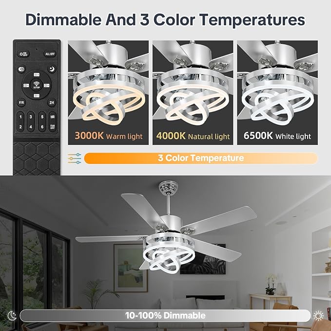Ventilador de Techo 52 Pulgadas con Luz LED Dimmable y Contr miniatura 4