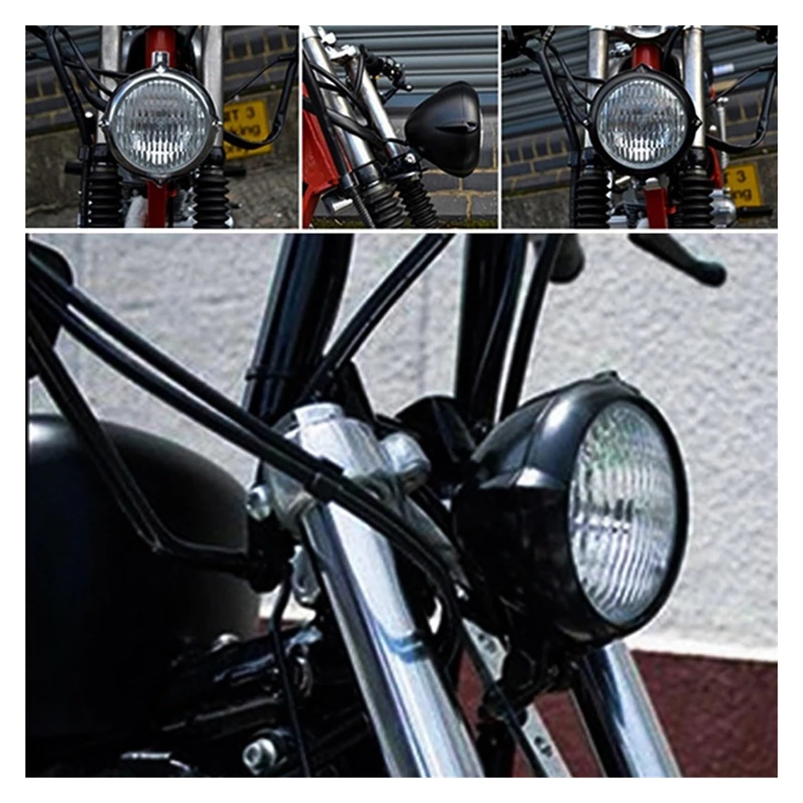 Fari Anteriori Per Moto Faro Vintage Per Motocicletta Per Cafe Racer Custom Bobber Fari Retrò Alogeni Evidenzia Giallo Bianco(B)