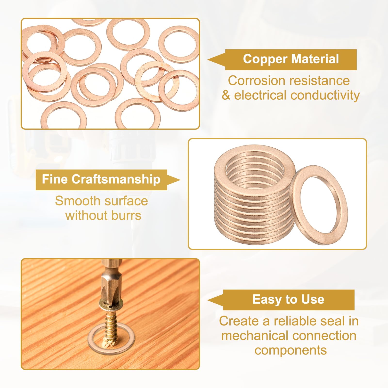 PATIKIL M14 Copper Washer Sealing Ring - Image 3