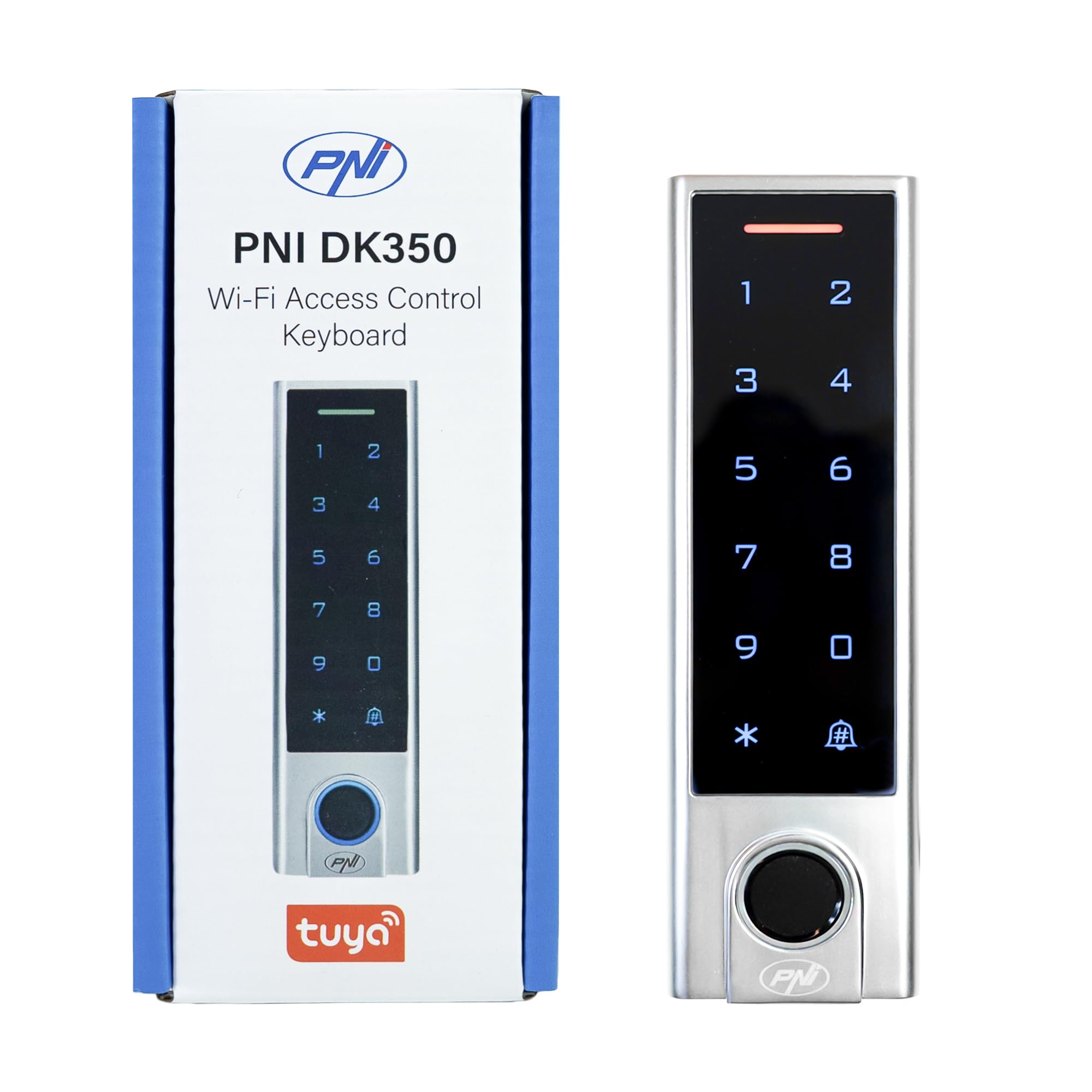 PNI Tastiera del controllo di accesso DK350 con Wi-Fi, carta di accesso, impronta digitale, PIN, tocco, IP66, applicazione di Tuya
