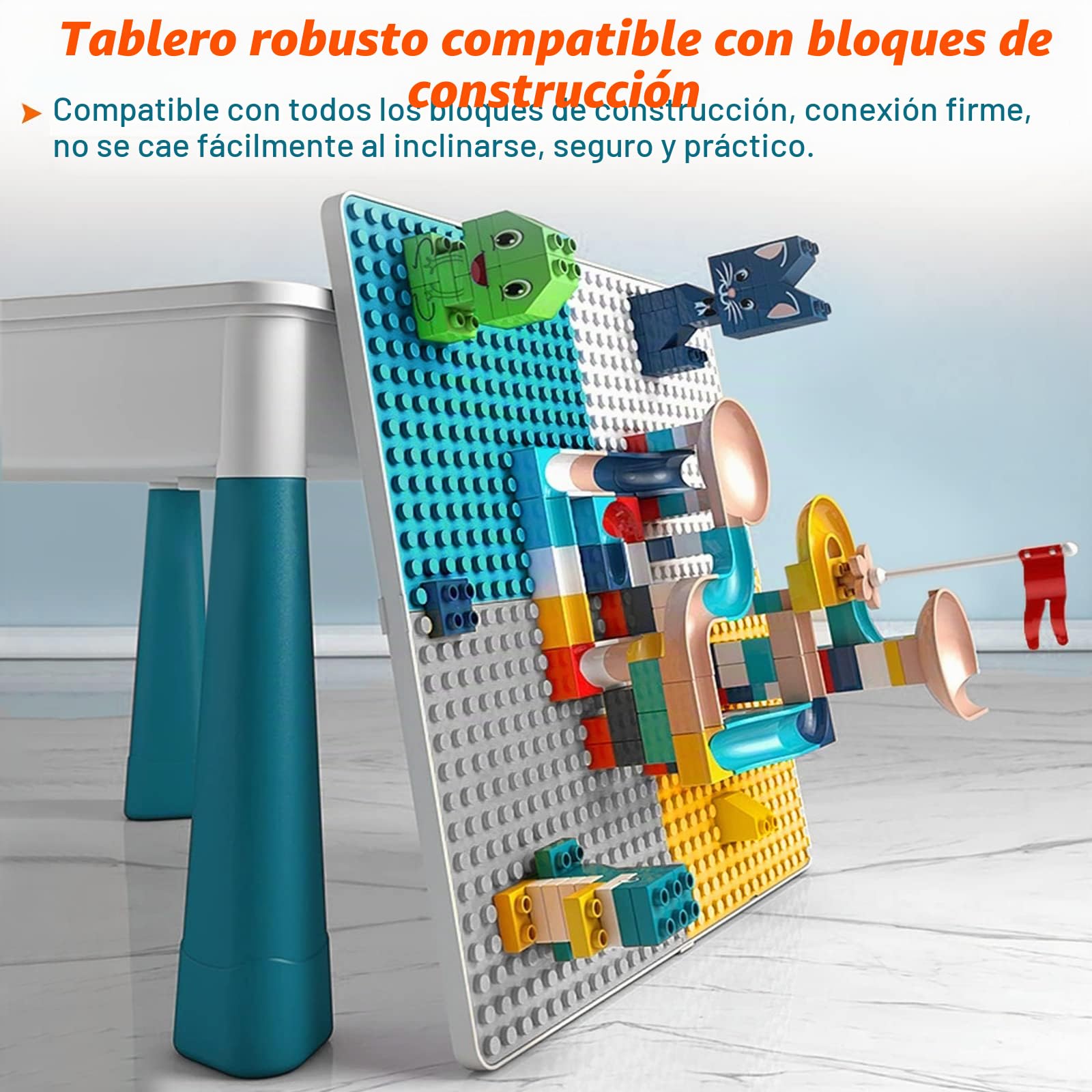 Aufun Juego de mesa y sillas de altura ajustable para niños,6 en 1, mesa de juego de bloques de construcción,juego de bloques de construcción multifuncional grande con bloques de 163 piezas,2 sillas
