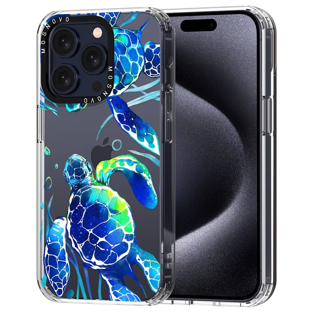 MOSNOVO Compatible with iPhone 15 Pro Case, [Buffertech 6.6 ft Drop Impact] [Anti Peel Off Tech] Clear TPU Bumper Phone Case Cover with Cute Sea Turtle Designed for iPhone 15 Pro 6.1"