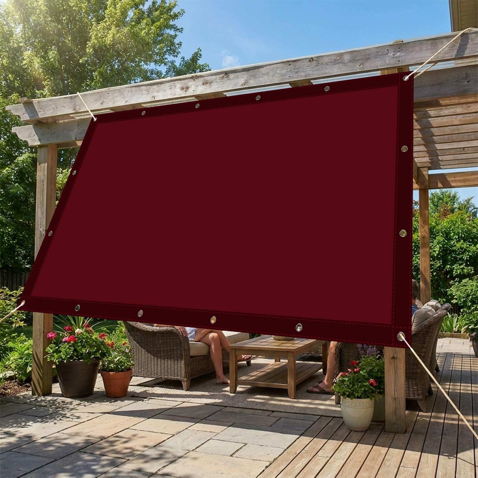 Toile ombrage étanche 3.6 x 7.5 m protection solaire UV cour jardin