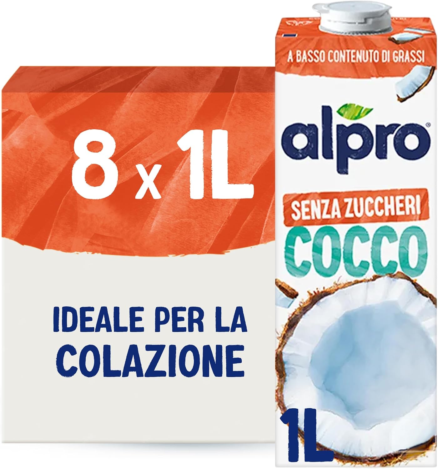ALPRO SENZA ZUCCHERI, Bevanda al COCCO, 100% vegetale con vitamine B2, B12 e D (8 confezioni x 1 Litro)