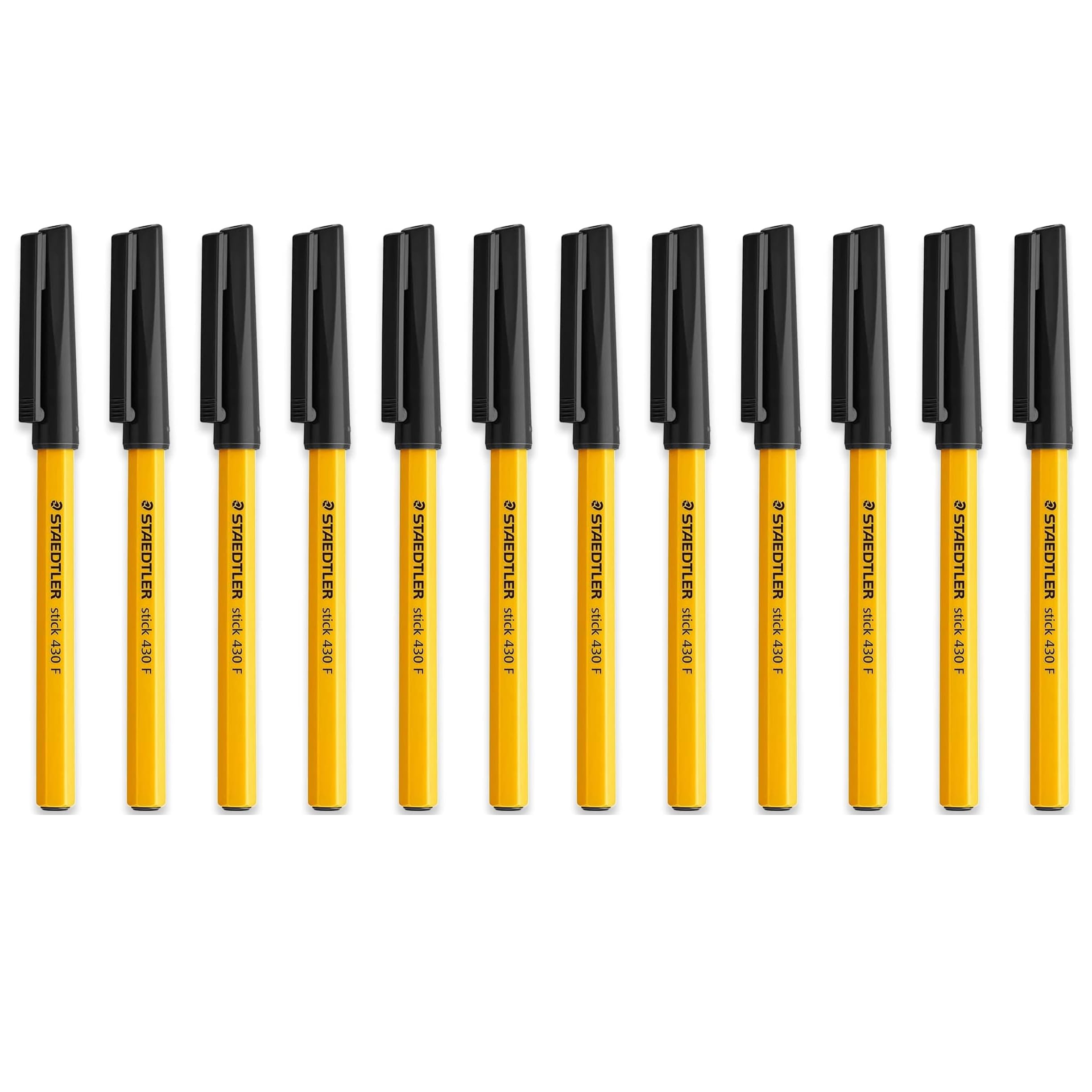 STAEDTLERFine 0.3mm 430 F Stick Ballpoint Pens Writing Pen Smooth - Black Ink (12)
