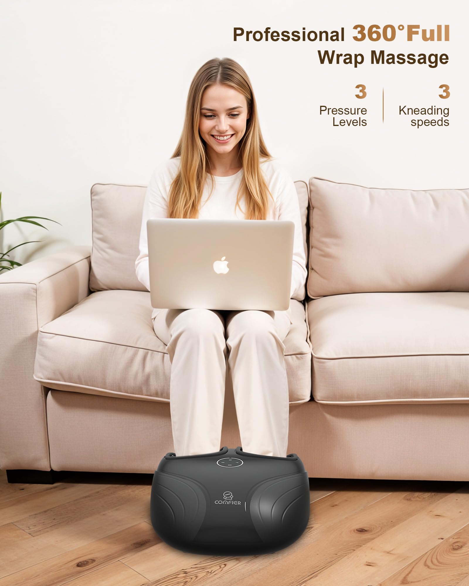 COMFIER Masseur Pied Professionnel - Appareil de Massage Pieds Shiatsu avec Chaleur, Pétrissage en Profondeur, Roulement 3D et Compression d'Air pour une Détente Complète - Cadeau pour homme/femme