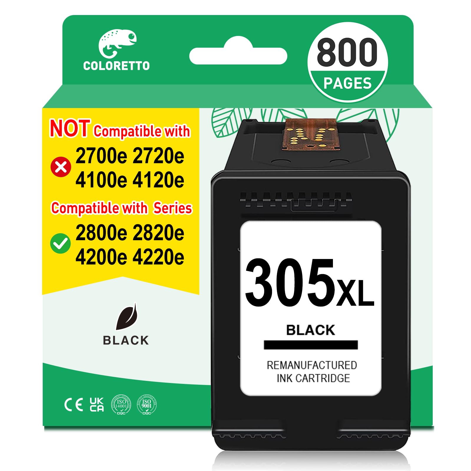 COLORETTO 305 XL Ink for HP 305 XL Black DeskJet 2800e 2810e 2821e 2822e 2823e 2820e 4200e 4210e 4222e 4230e 2800 2810 2820 2821 2822 2822 3 HP3 05 XL Black Cartridge for HP 305 XL Tinteiro 305xl