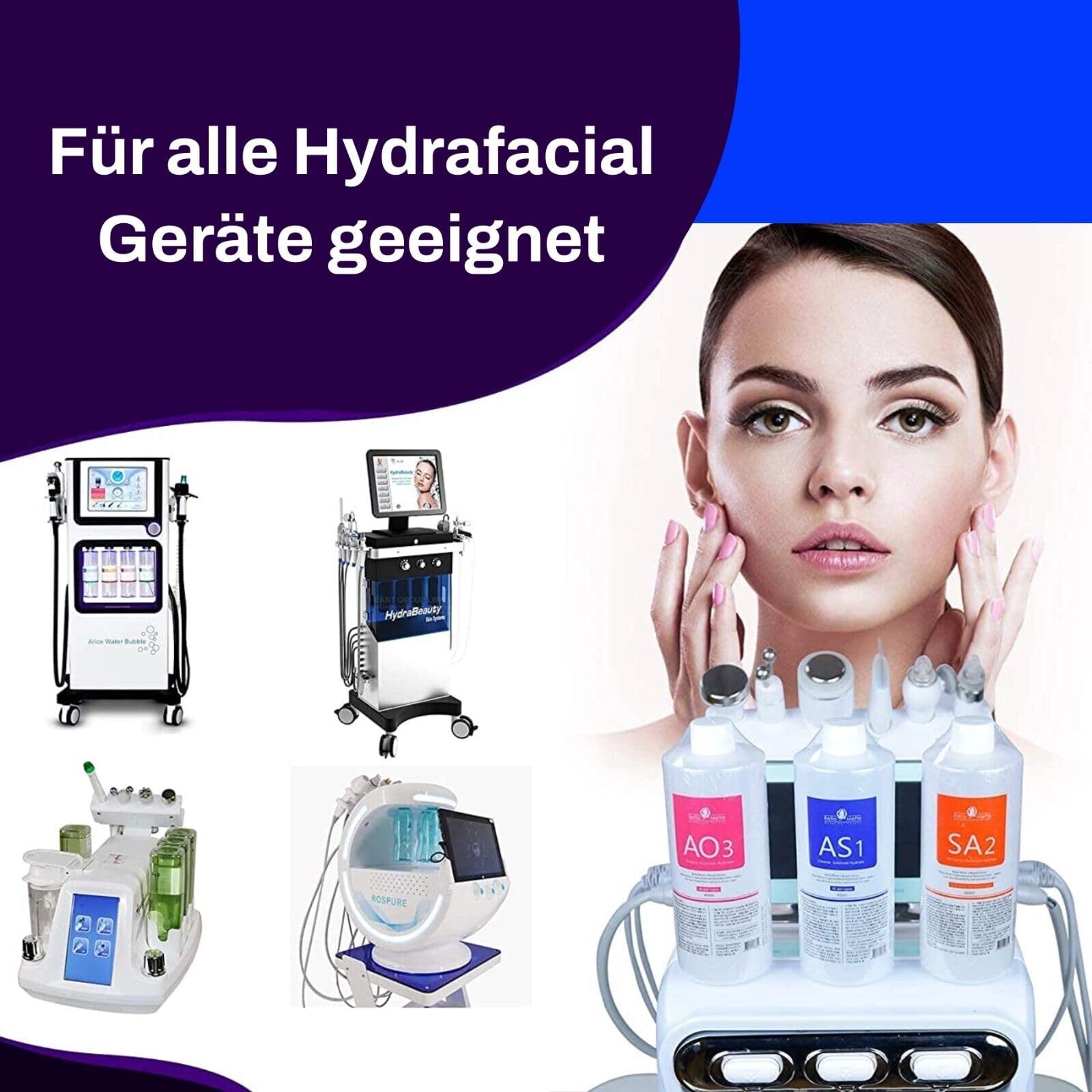 P-Beauty Aquafacial Lösungsset AS1, SA2, AO3 - Kombi Paket für Hydrodermabrasion - Peeling, Feuchtigkeit & Vitamine - Tiefenreinigung & Hautregeneration - Ideal für alle Hauttypen - Komplettset 1200ml