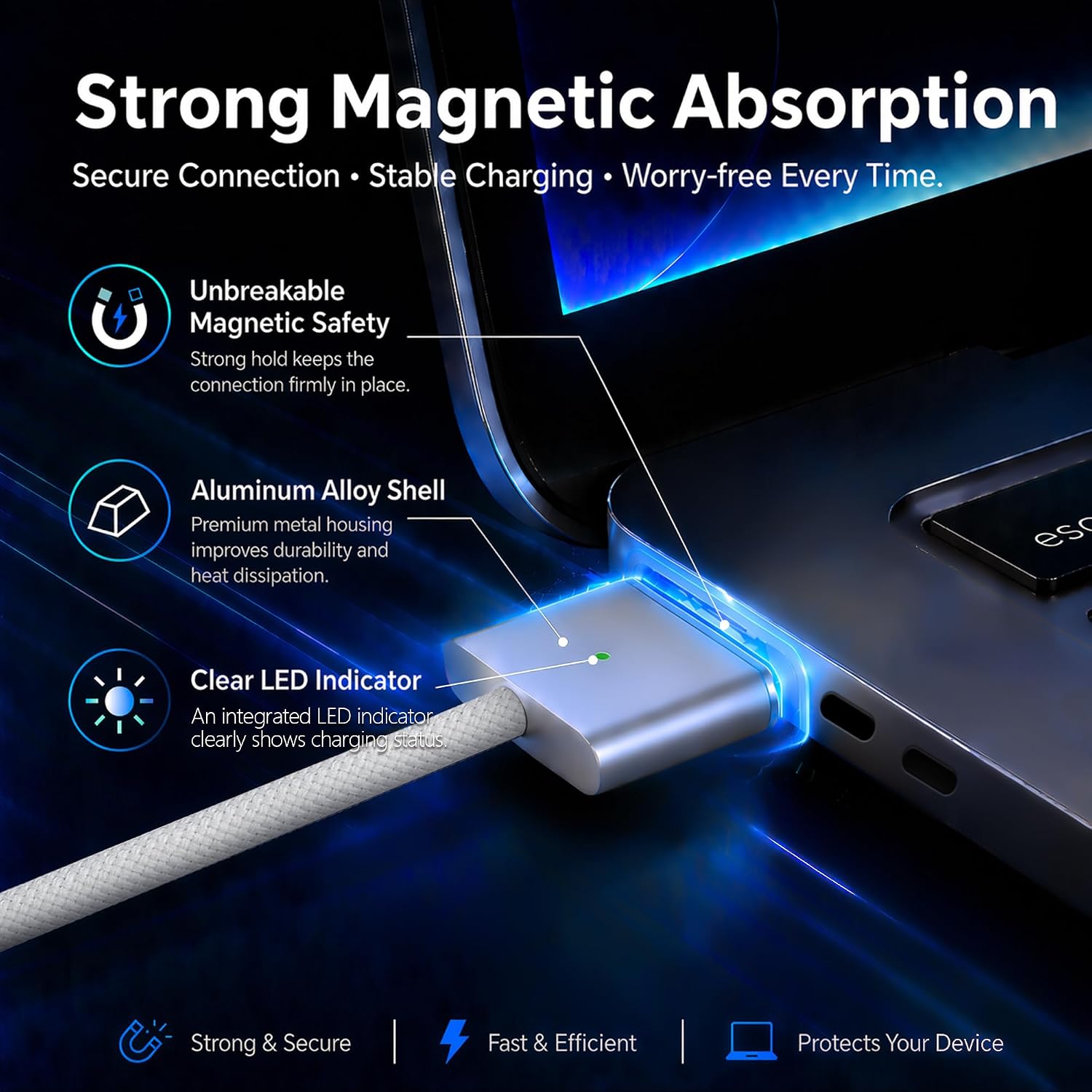 140W USB-C to Magnetic 3 Cable 6.6FT, Compatible with MacBook Pro/Air image 4