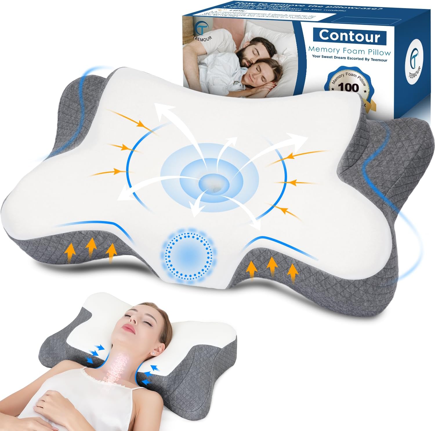 Contour Memory Foam Pillow Neck Pillow for Sleeping Cooling Groove Pillow bed pillow for side sleepers Cervical Sleeping Pillow Ergonomic Support Pillow neck pillow for Side/Back/Stomach Sleepers