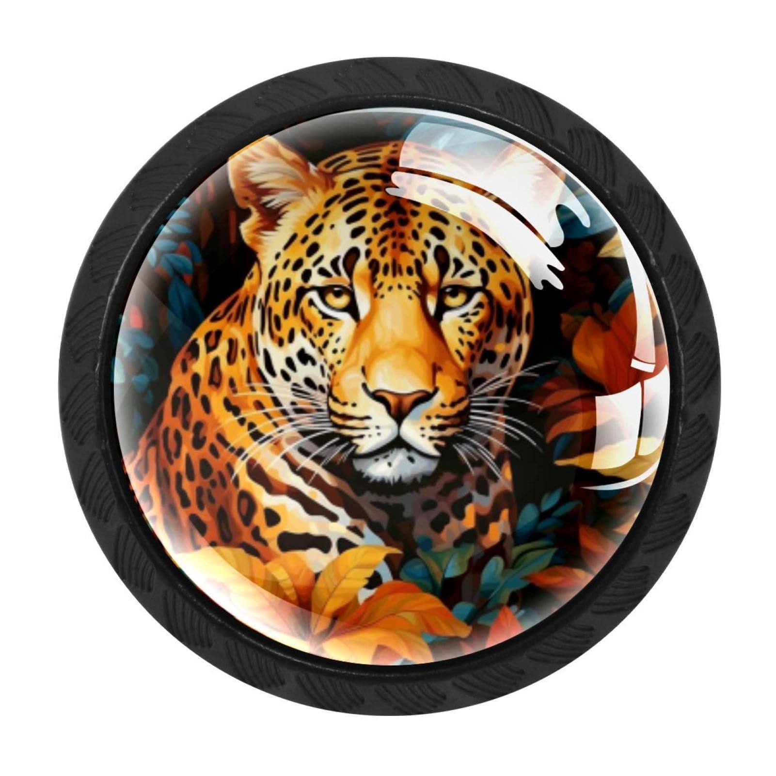 CHENZZZZ 4 Pack Round Cabinet Knobs for Kitchen Bathroom Closet Dresser Cabinets, Leopard