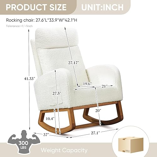 Miniatura 2 de Silla mecedora para guardería, silla mecedora de tela moderna con respaldo alto, silla mecedora tapizada con bolsillos laterales, sofá individual