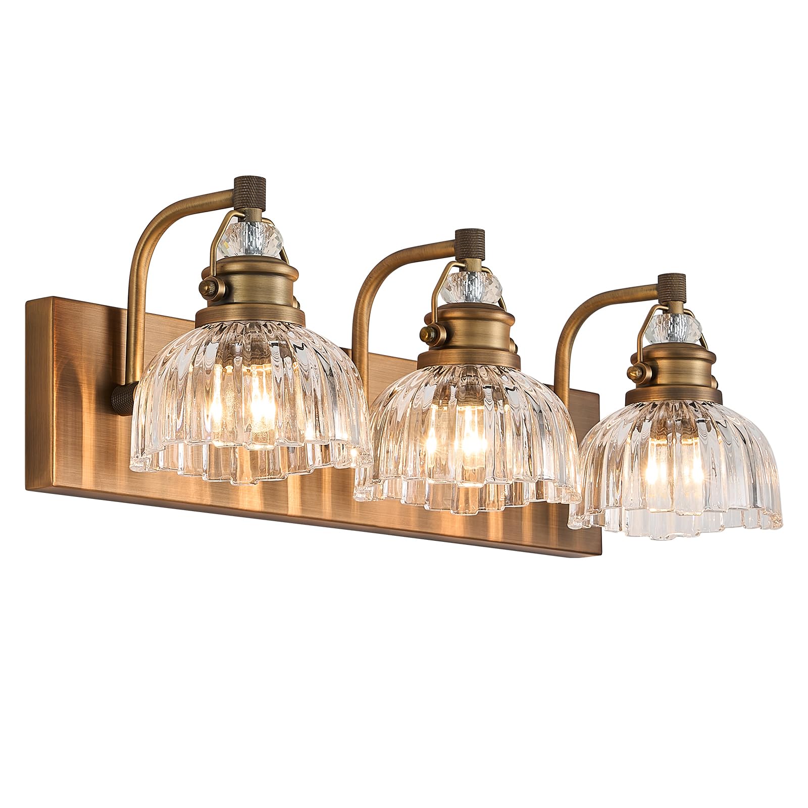 JSDKIUT Vintage Brass Vanity Light Fixtures Bathroom Lighting Fixture Over Mirror 23.83 inches Modern Vanity Light Fixture, 3-Light Bathroom Mirror Lighting (Rust-Proof, Easy Install, Exclude Bulb)