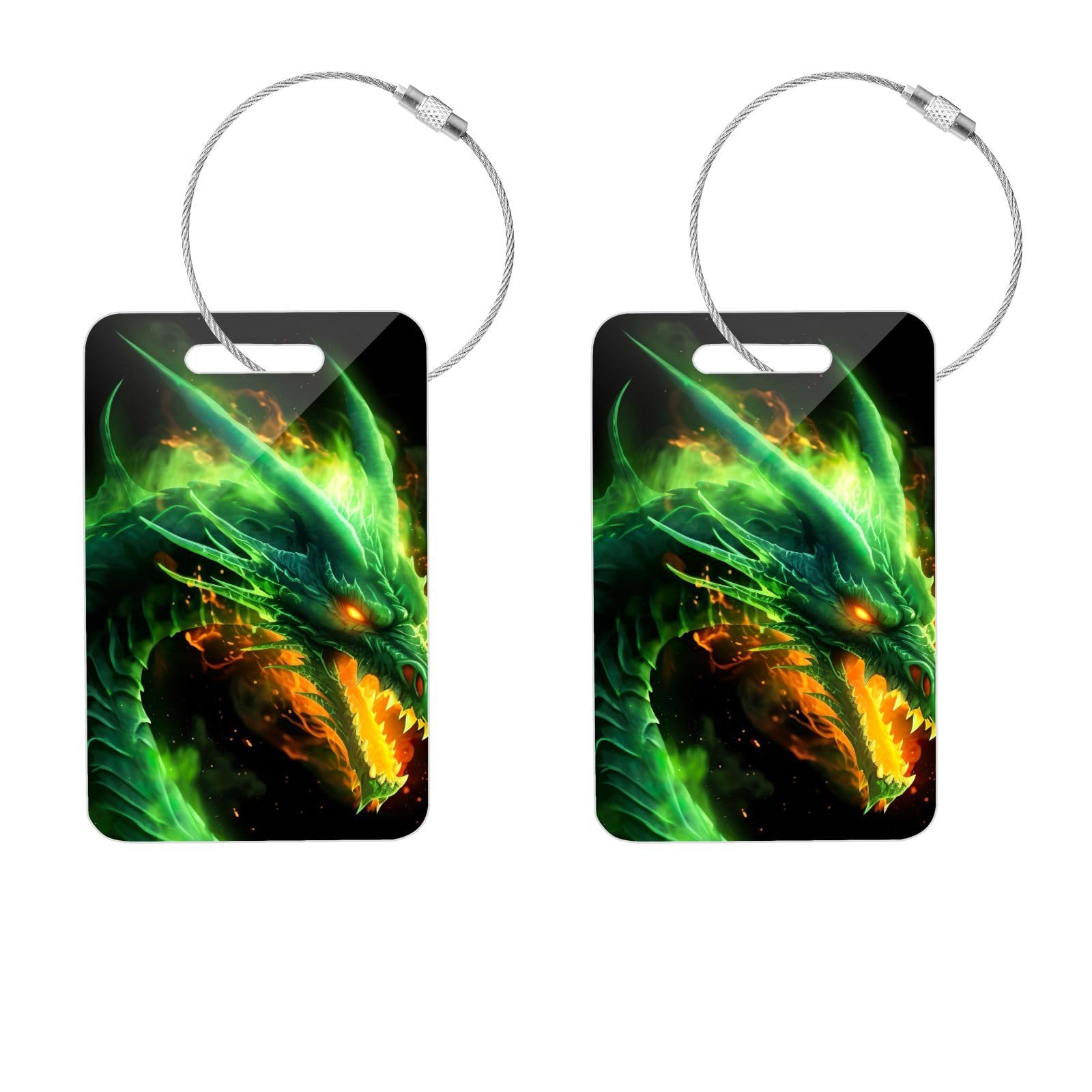 Msyxl Acrylic Luggage Tag Green Dragon Luggage Tags for Suitcases, Lightweight Suitcase Tag for Travel Bag Suitcase, 2 Pcs M Luggage Accessory