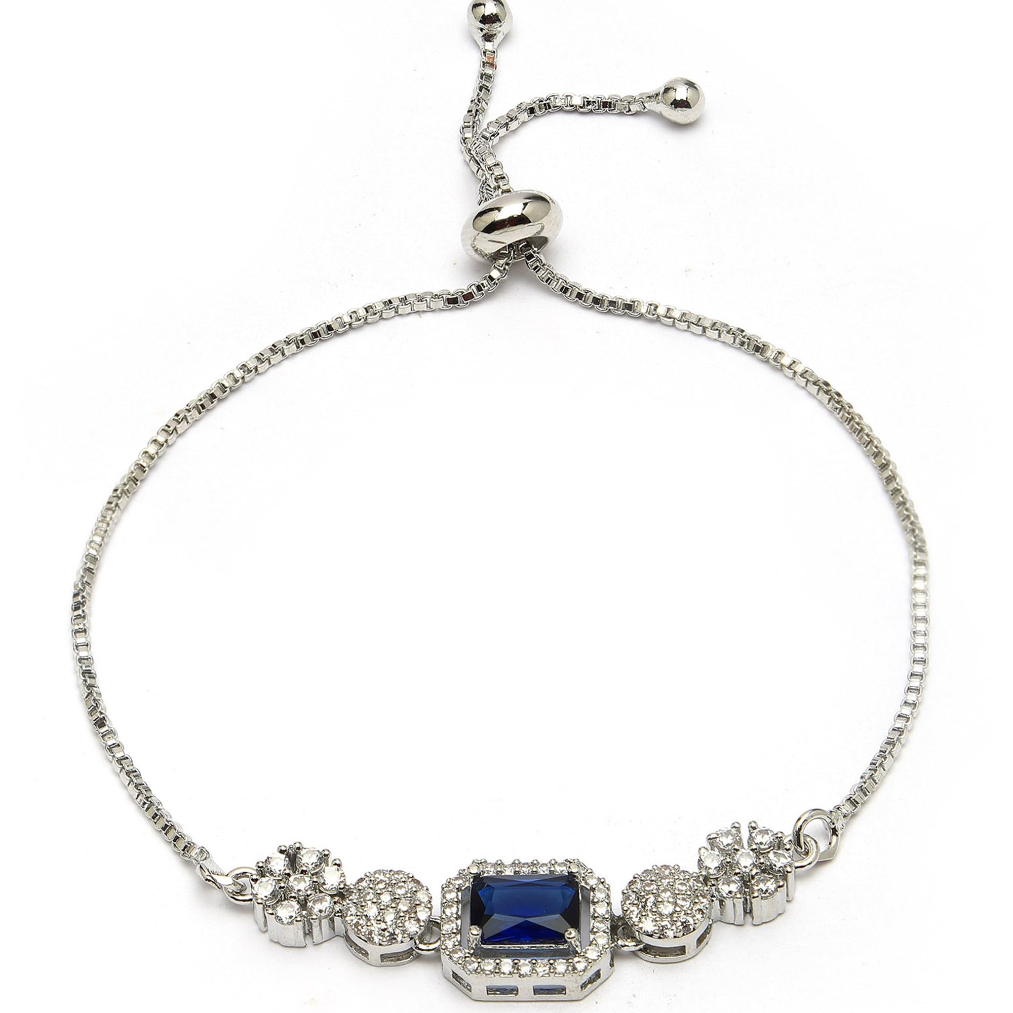 ZENEME Rhodium Plated Silver Toned American Diamond Crystal Adjustable Silver Bells Fashion Bracelet for Women and Girl (Silver Bells Blue Bracelet) (B0D8J4F3KP) Amazon Price History, Amazon Price Tracker