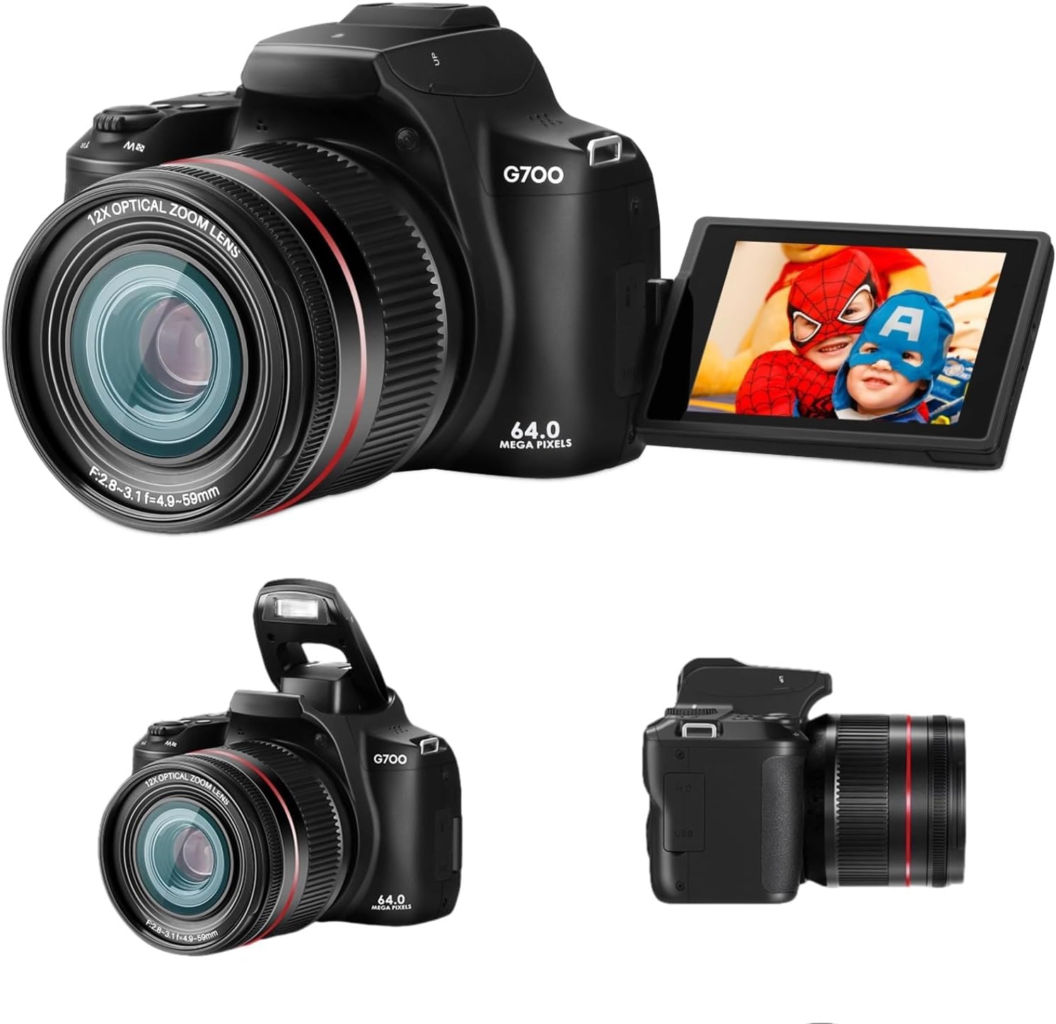 4K Vlogging Camera for YouTube, 64MP Night Vision Digital Camera for Photography with, 3 Inch 180°Flip Screen 12X Digital Zoom Camcorders Video Camera for Hiking Camping