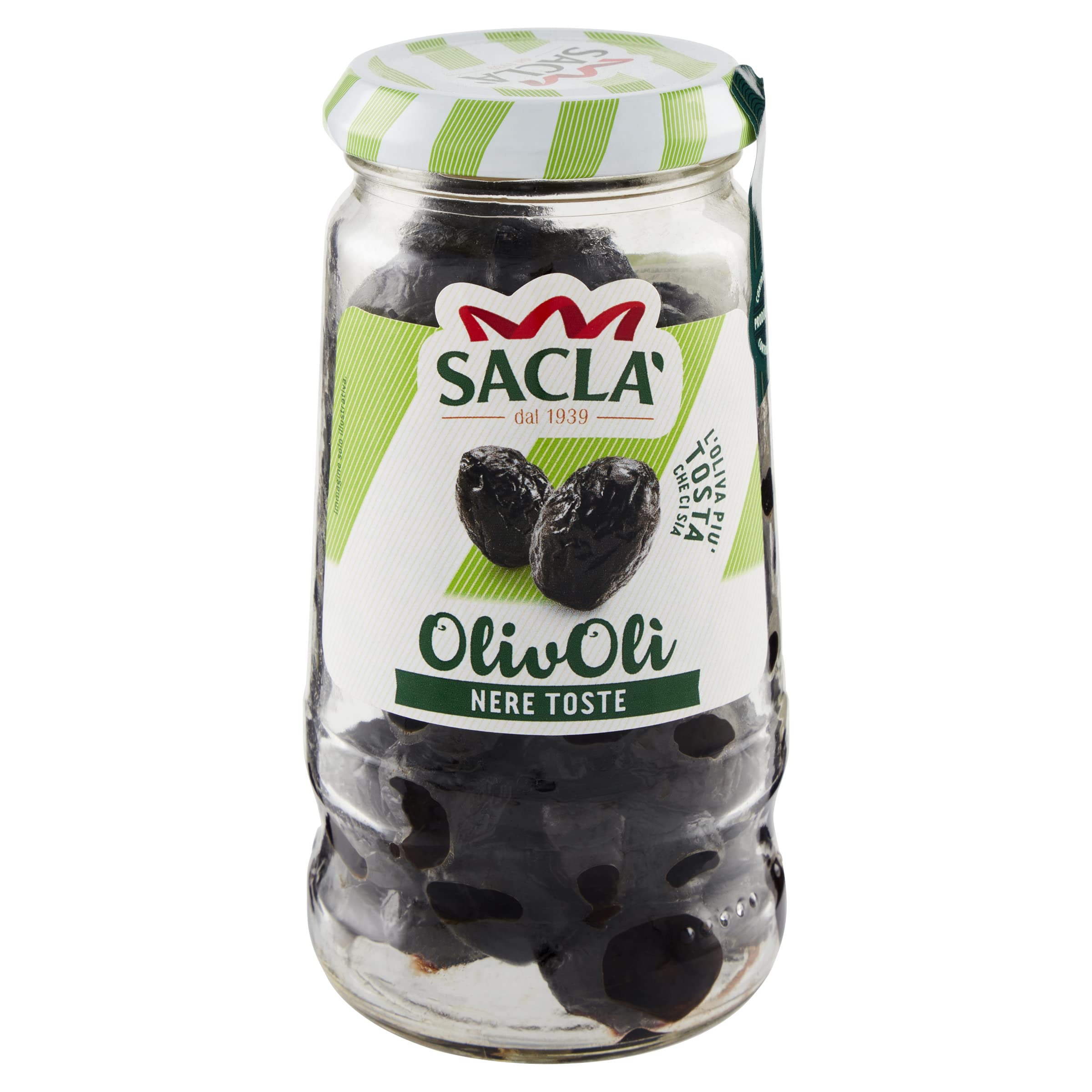 Saclà, OlivOlì, Olive Nere Toste, Ideali per Insalate e per Arricchire i Tuoi Piatti, Vaso Vetro, 200g, Confezione da 12 pezzi