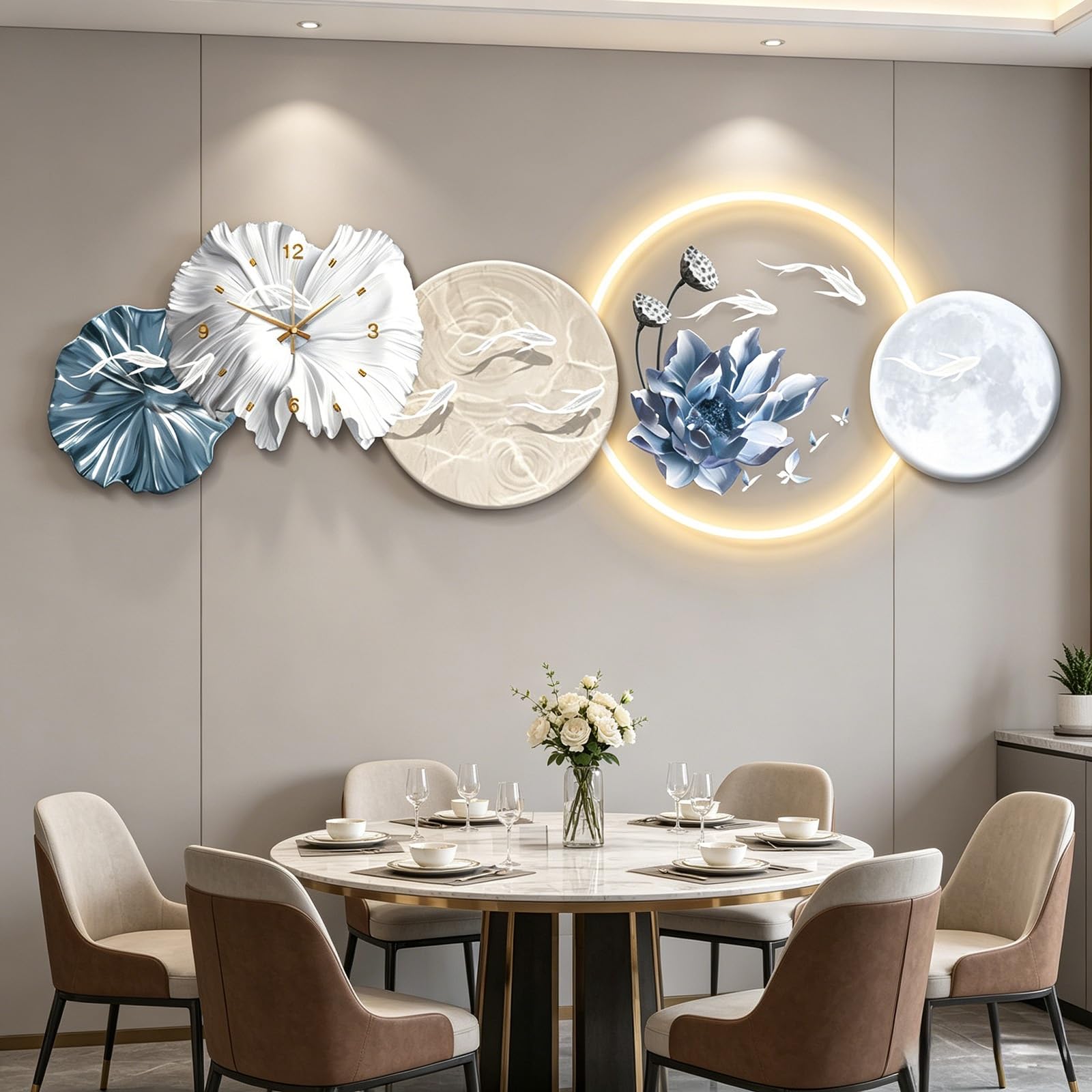Sculpture Lumineuse Horloge Murale Lotus Design 3D Premium