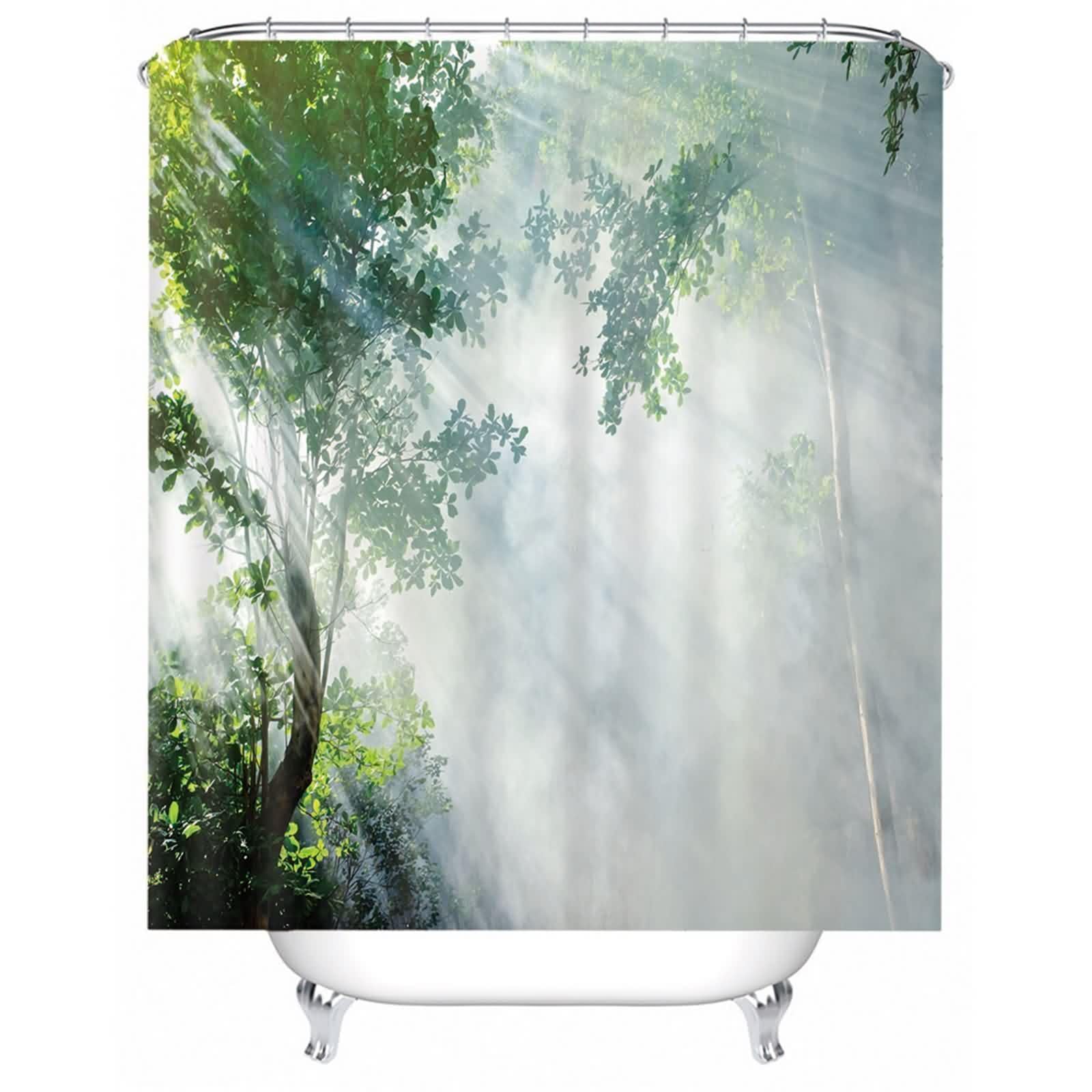 Rideau de douche vert gris en tissu polyester durable et résistant à l'eau
