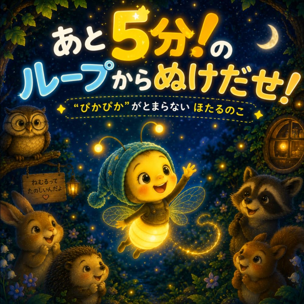 あと５ふんのループからぬけだせ: ぴかぴかがとまらないほたるのこ