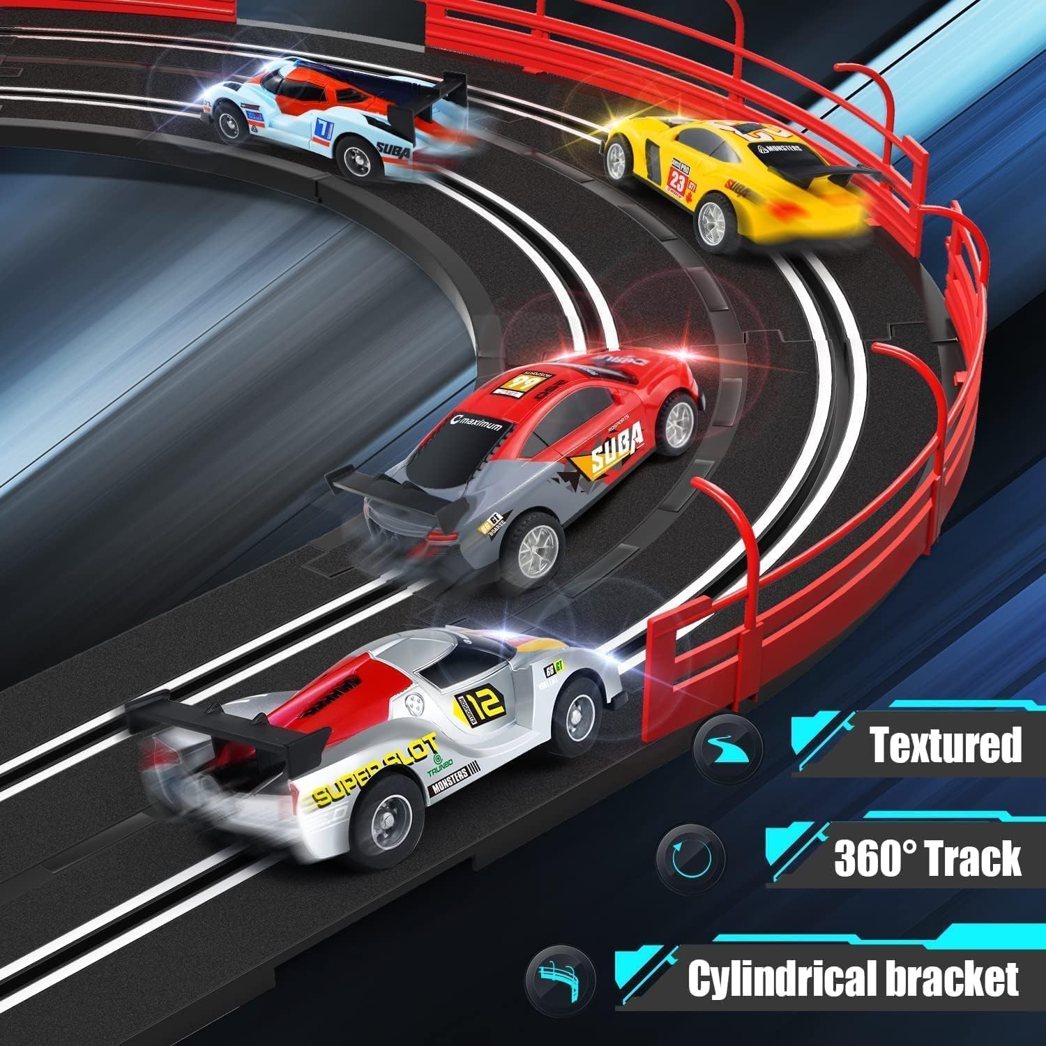 Lagerha Electric High-Speed Slot Car Race Track Sets,1:43 Scale Dual Race Track with 2 Slot Cars and 2 Hand Controllers,Race Track for 6 7 8 9 10 11 12 Boys Girls (440 CM) 1
