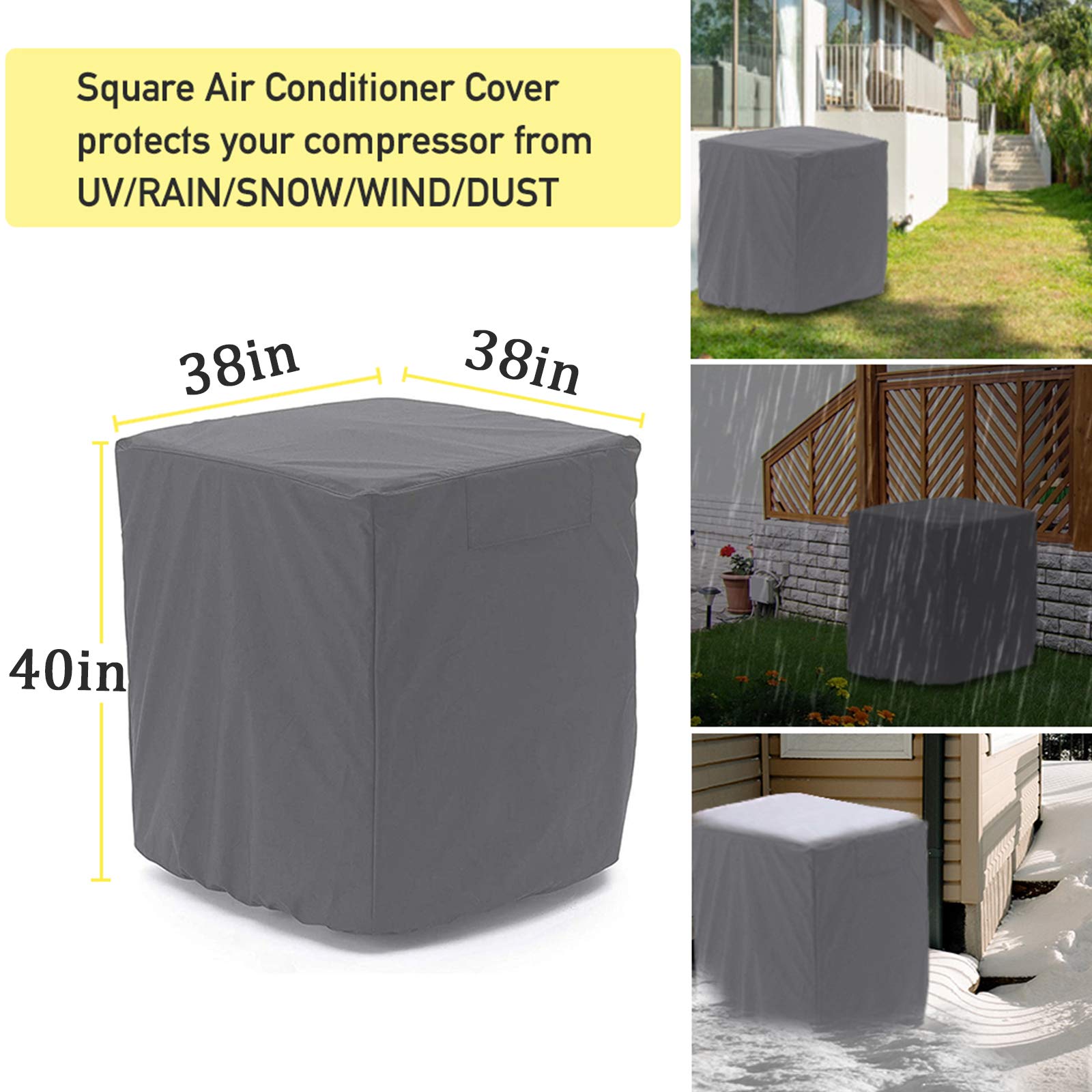 STARTWO Klimaanlagenabdeckung, strapazierfähig, wasserdicht, langlebig, für den Außenbereich, elastische Unterseite für sicheren Sitz, ganzjähriger Schutz, grau, 96 x 96 x 101 cm (B x T x H)