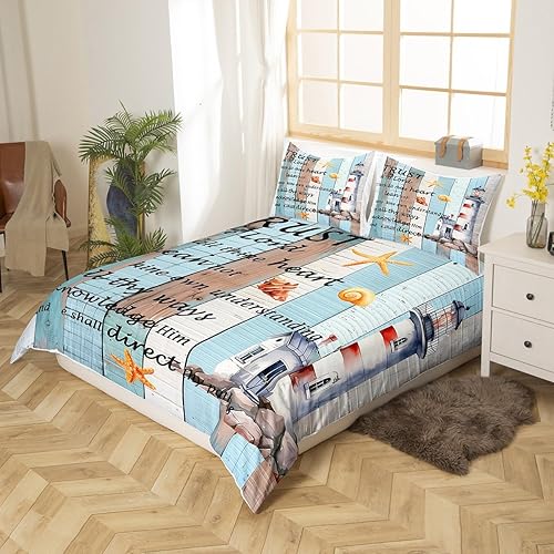 Miniatura 3 de Juego de funda de edredón de faro rústico, juego de ropa de cama vintage de madera de granja de 3 piezas para niños, adolescentes y adultos,