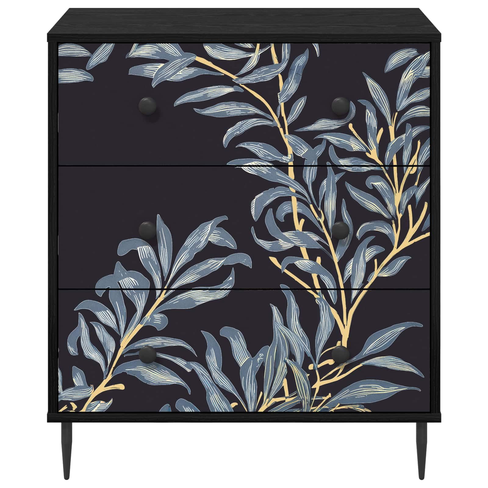 DOKKUM - Cassettiera con motivo felce blu, 66 x 36,5 x 76 cm, in legno, con motivo decorativo, circolazione dell'aria