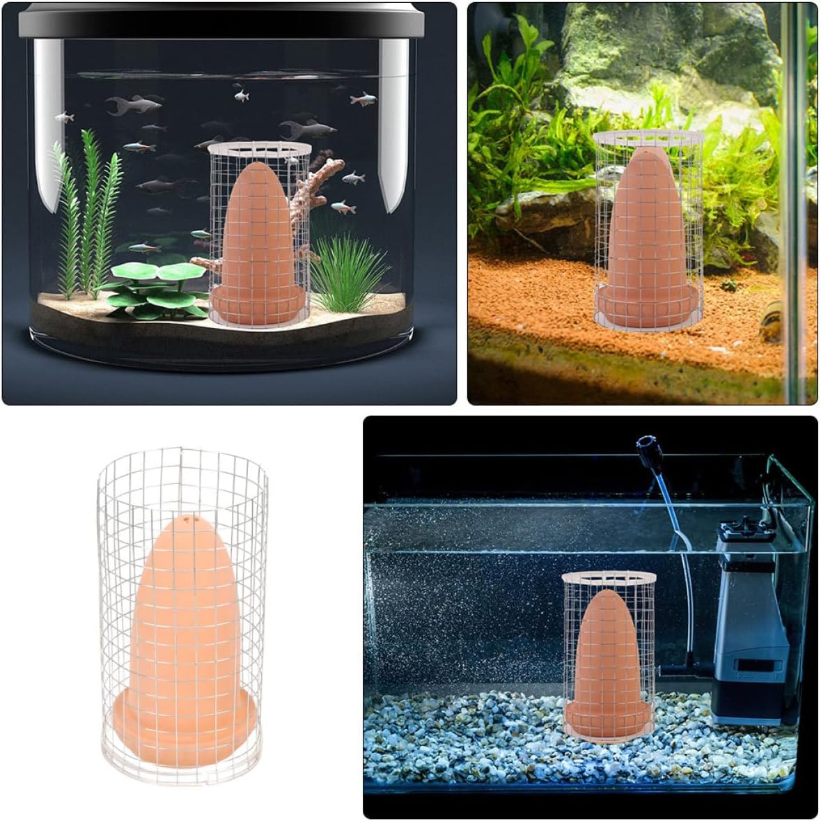 HANABASS Ceramic Fish Breeding Cone with Protective Net and Lid Medium Aquarium Breeding Box for Angelfish and Discus Spawning Grid Divider Tray