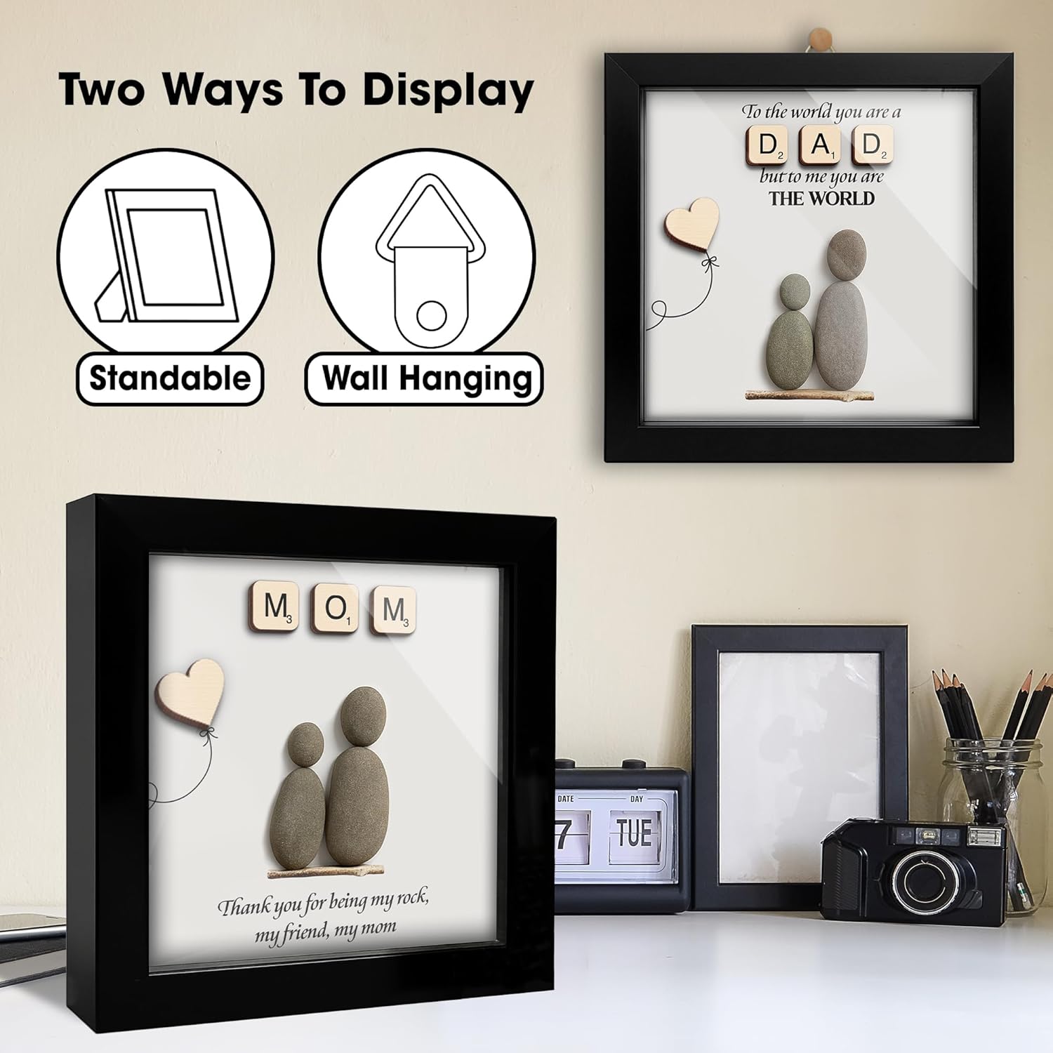 Mom Pebble Art Framed Rock Sign Thank You for Being My Rock Gifts for Mom Wall Art Frame Anniversary Birthday Mother's Day Grandma Nana Gifts from Daughter Son Grandkid S18 - Image 7