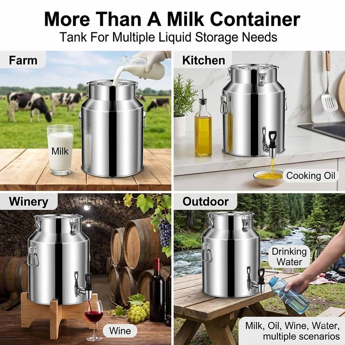 Cántara De Leche De Acero Inoxidable Jarra Con Grifo Recipiente De Aceite | Dispensador Con Tapa De Sellado De Silicona Asas Para Almacenar Vino Bebidas Agua En Restaurante(With faucet,35L)