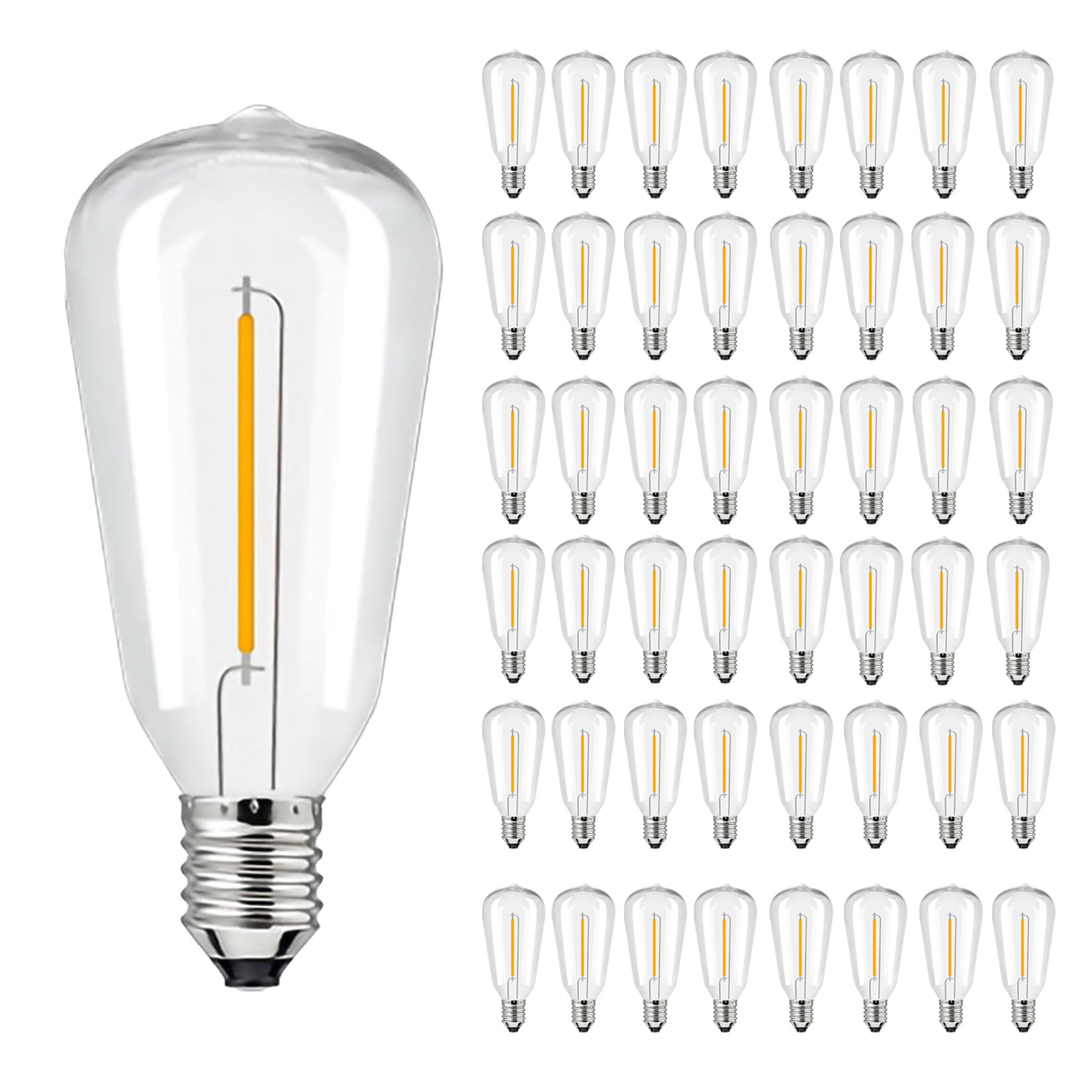 Skeerei 48Pack AC230V LED ST38 Vintage Replacement Bulbs Shatterproof for Festoon Lights Outdoor Replacement Bulbs 1W 2700K Warm White — image 1