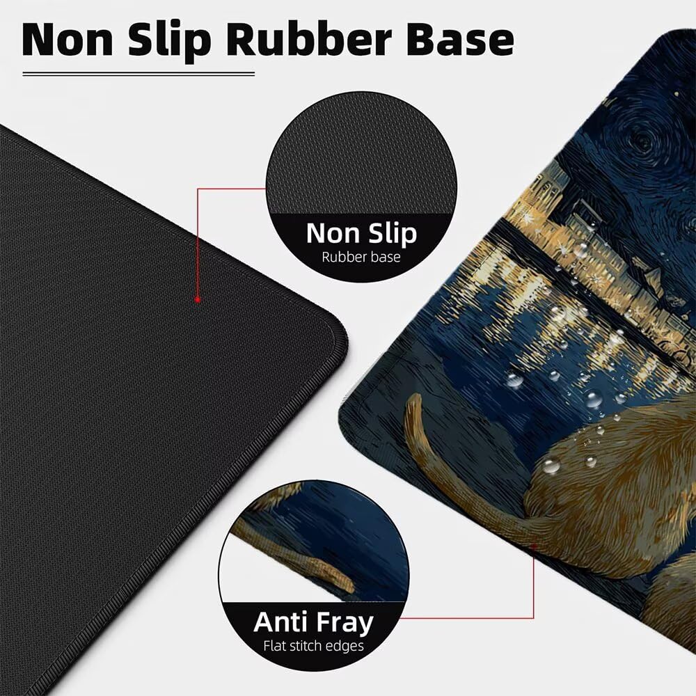 Alfombrilla Ratón XXL 600x1200x3 mm Mouse Pad Grande Gaming El Cielo Estrellado del Gato Alfombrilla Escritorio,Tapete Escritorio Bordes Cosidos, Impermeable Antideslizante Ordenador Desk Mat zj-263