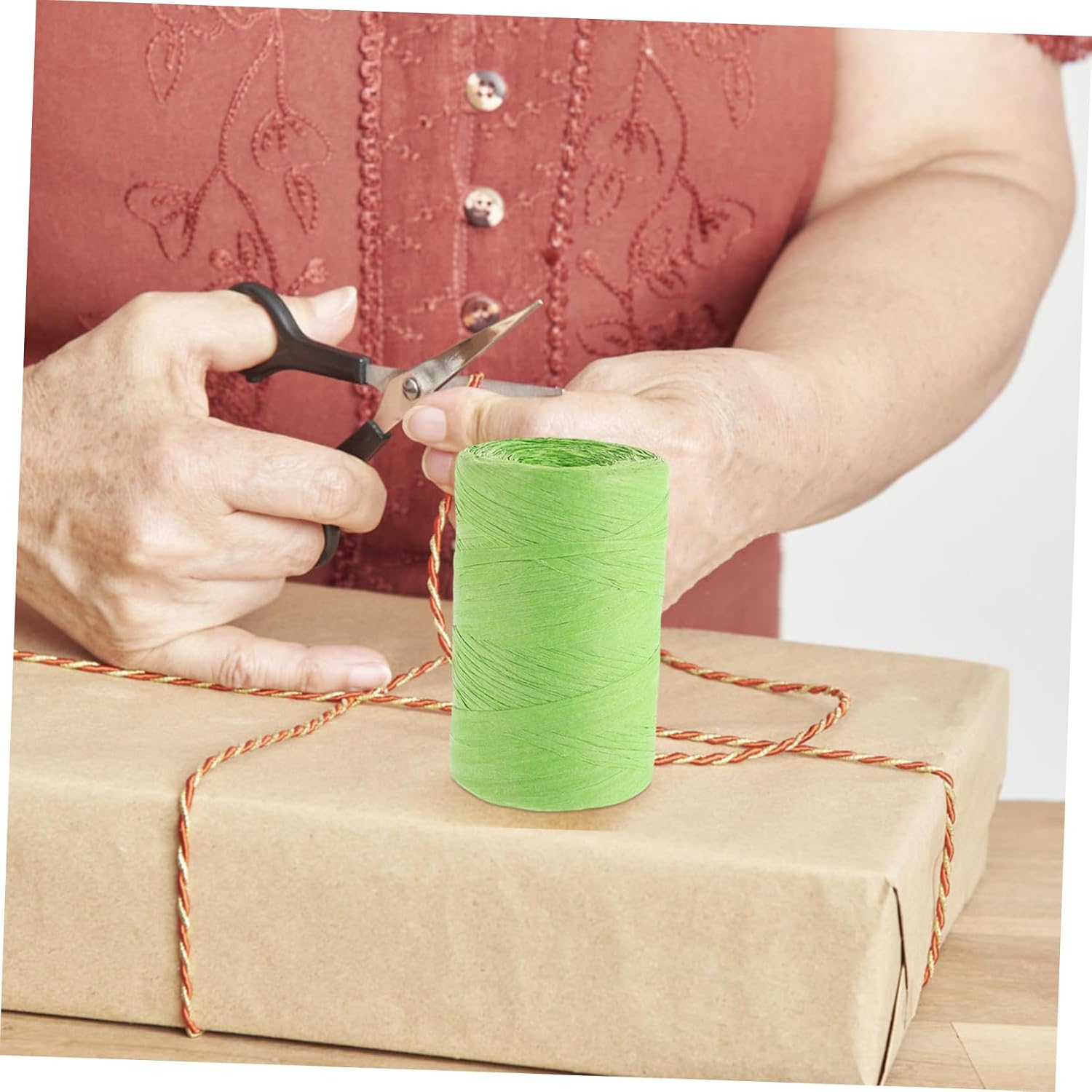 Xmas Raffia Paper Ribbon String, 300m Light Green Craft Cord