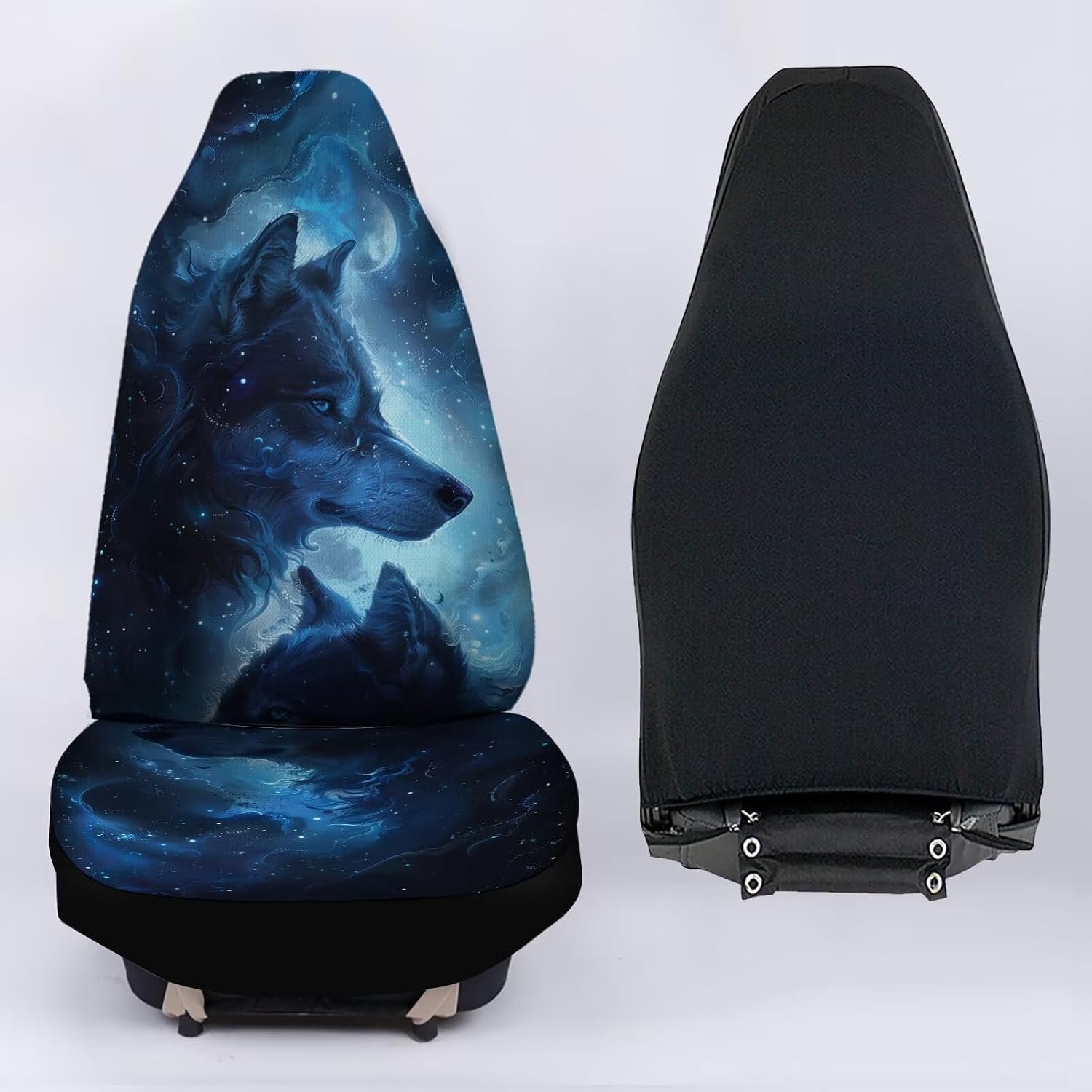 2 Pieces Cool Wolf Galaxy Print Car Seat Covers, Universal Fashion Breathable Front Seats Protector Car Accessoires Fits for Car,SUV Sedan,Truck