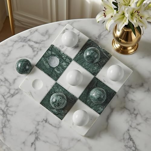 Elegante tablero de mármol verde y blanco para mesa, tablero verde y blanco de 9 pulgadas con piezas de piedra redondeadas, decoración de oficina en