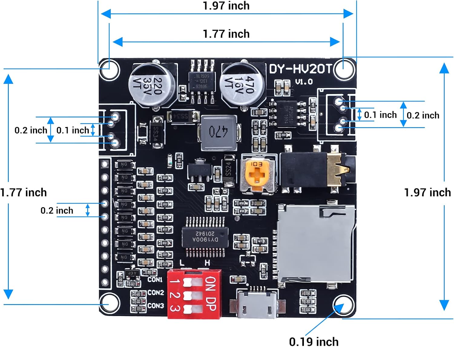 20W Voice Playback Module, PEMENOL DC 6-35V Sound Board USB Downloadable Music Player 24-bit DAC Output MP3 WAV Support TF Card 32GB Max for Broadcast Device Electronics Present Electronics DIY