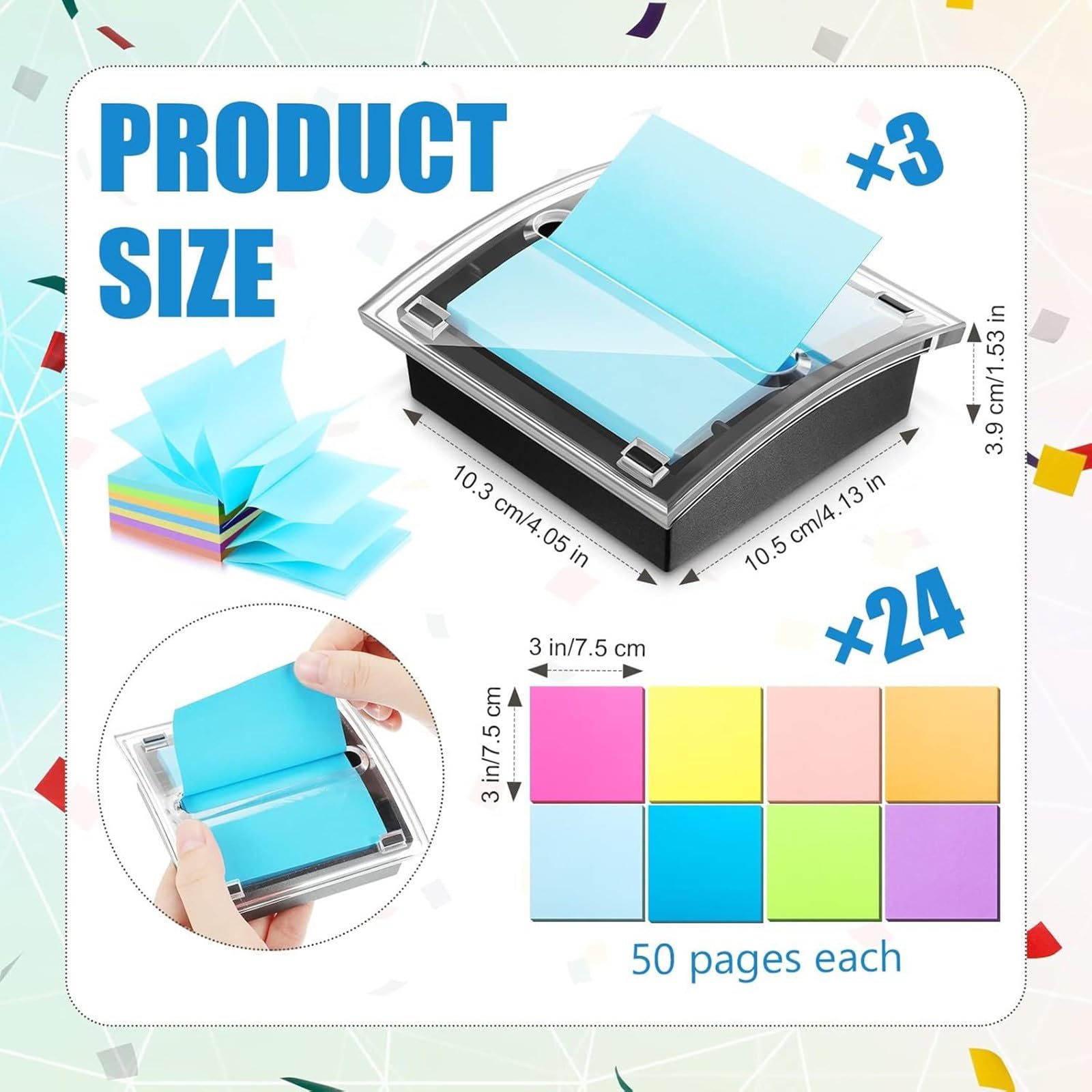 3 transparente Notizhalter, inklusive 1200 Blatt, bunte Notizen, perfekt für die Bürodekoration, Schreibtisch Notizspender