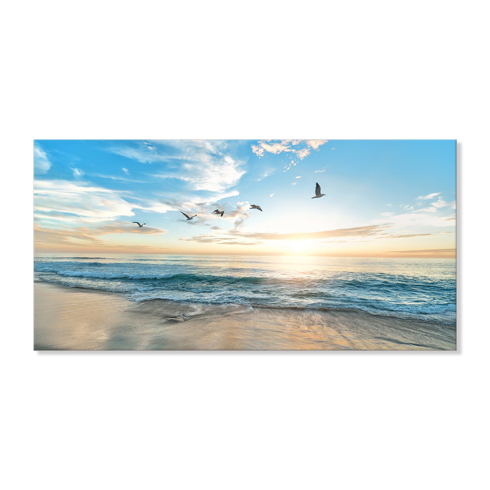 goldfoilart ocean beach sunset canvas wall art for bedroom seagull seascape paintings coastal picture framed artwork for bathroom living room office decor 20" x 40"
