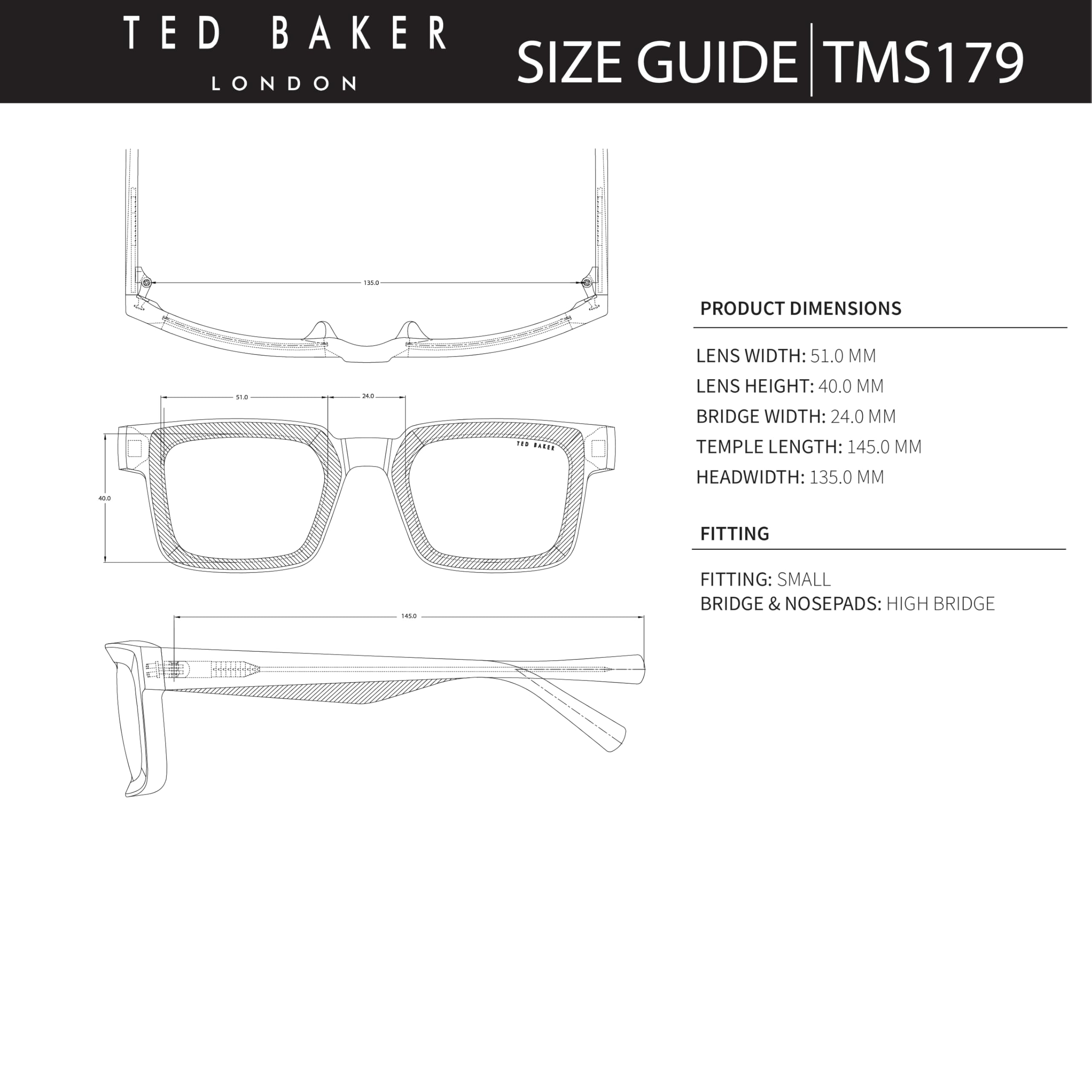 Ted Baker TMS179 - Gafas de sol polarizadas cuadradas gruesas para hombre, 51 mm, protección UV400