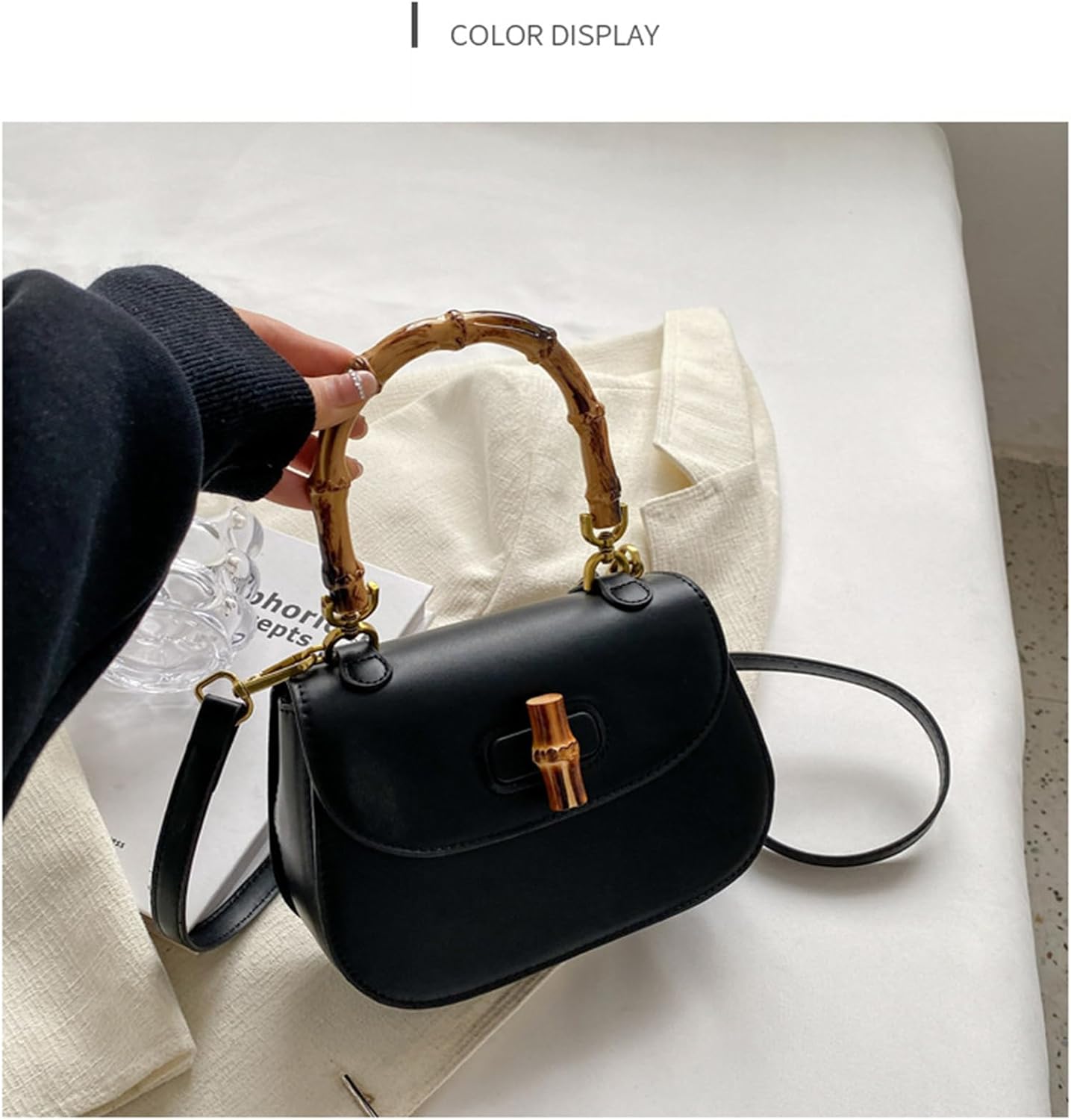 Women's Leather Tote Handbags,Bamboo Shaped Top Handle Satchel Crossbody Bag Vintage Shoulder Bag - Image 3